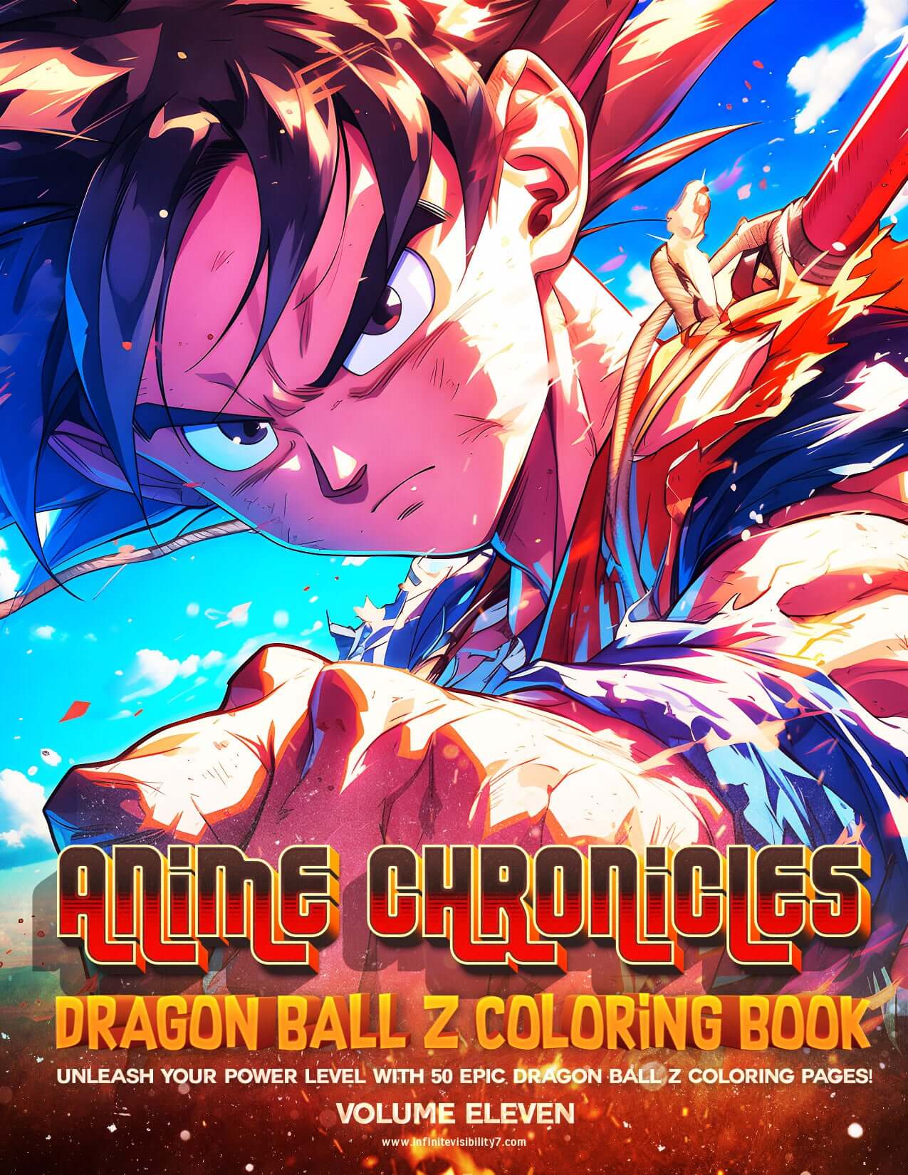 Dragon Ball Z Coloring Book Vol 11 cover featuring an epic Saiyan design with vibrant colors and text details.