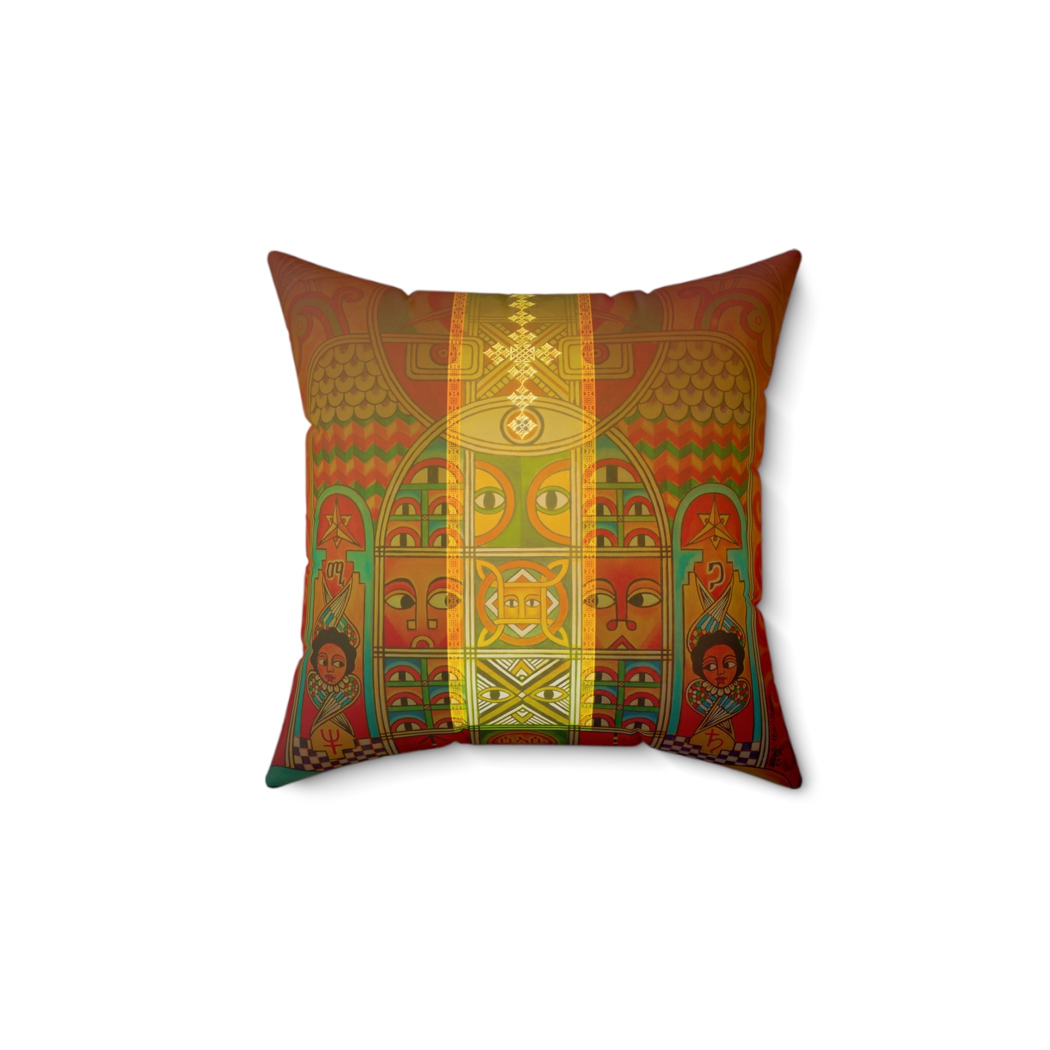 Ethiopian Orthodox Tewahedo Church Painting: Spun Polyester Square Pillow