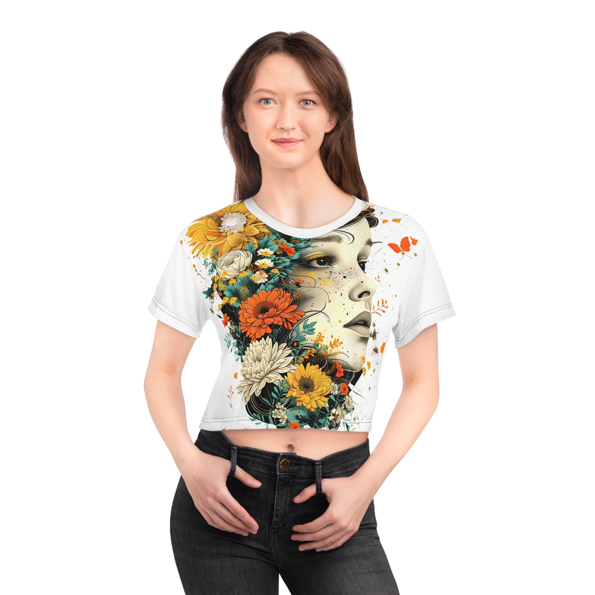 Floral Rhapsody: Where Nature's Canvas Blooms with Enchanting Elegance | Crop Tee (AOP)