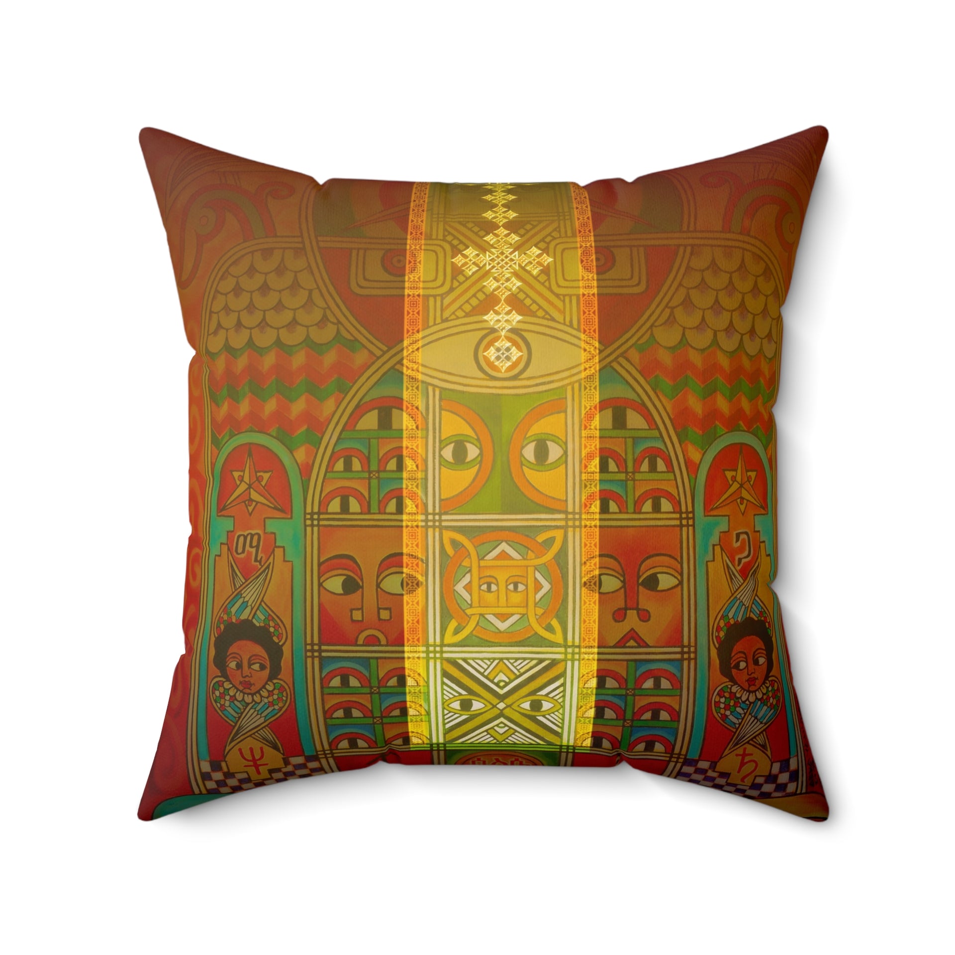 Ethiopian Orthodox Tewahedo Church Painting: Spun Polyester Square Pillow