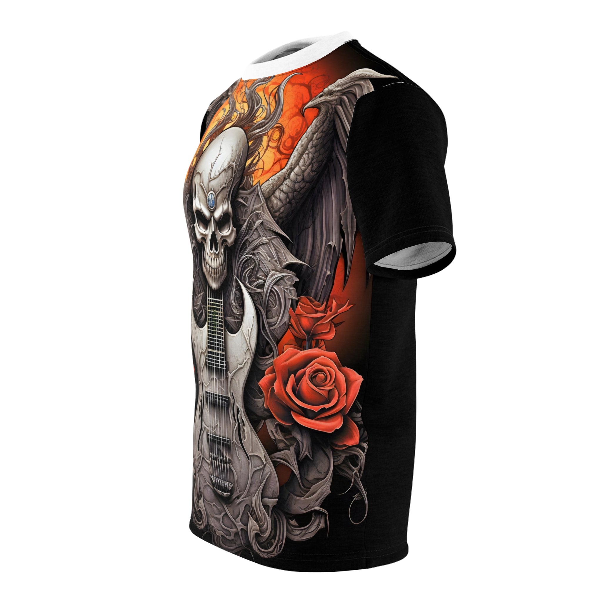 Unleash the Riff! Dragon-Winged Skull Shreds on Your New Tee Unisex Cut & Sew Tee (AOP)