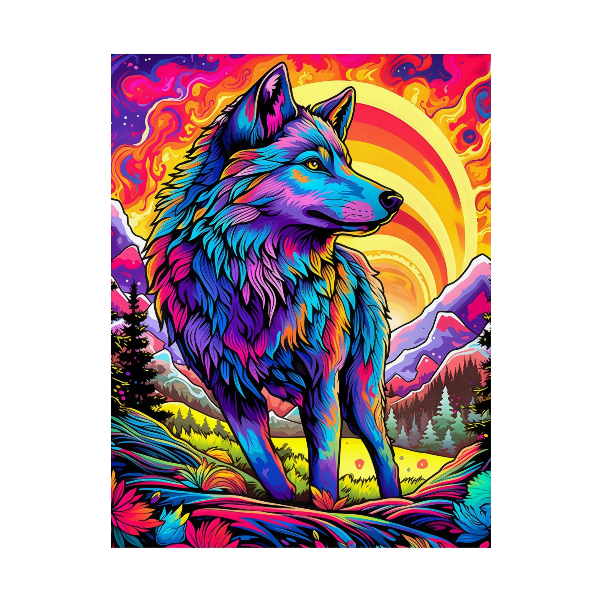 Embrace the Wild: Vintage Wolf Psychedelia Matte Posters