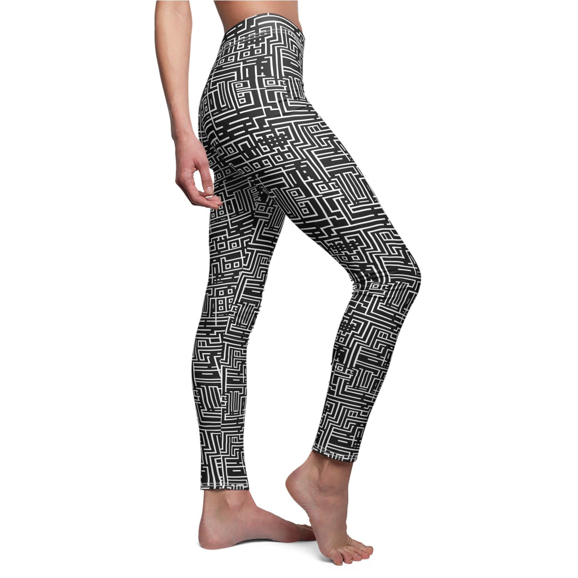 Futuristic Laser-Cut Geometric Women's Leggings: AOP