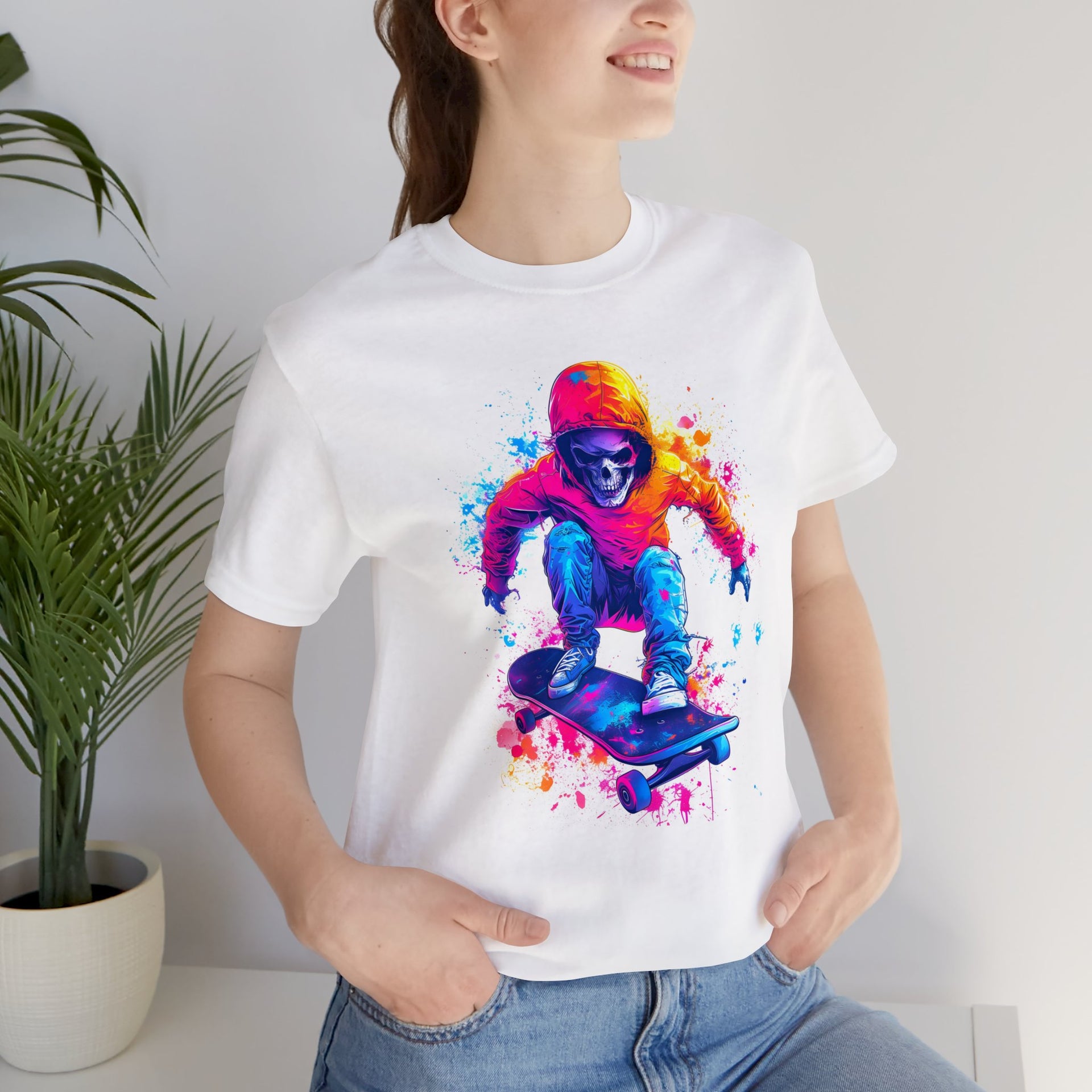 Paint the Town (and the Grind): Unleash Your Creativity with This Colorful Skateboarder Unisex Jersey Short Sleeve Tee