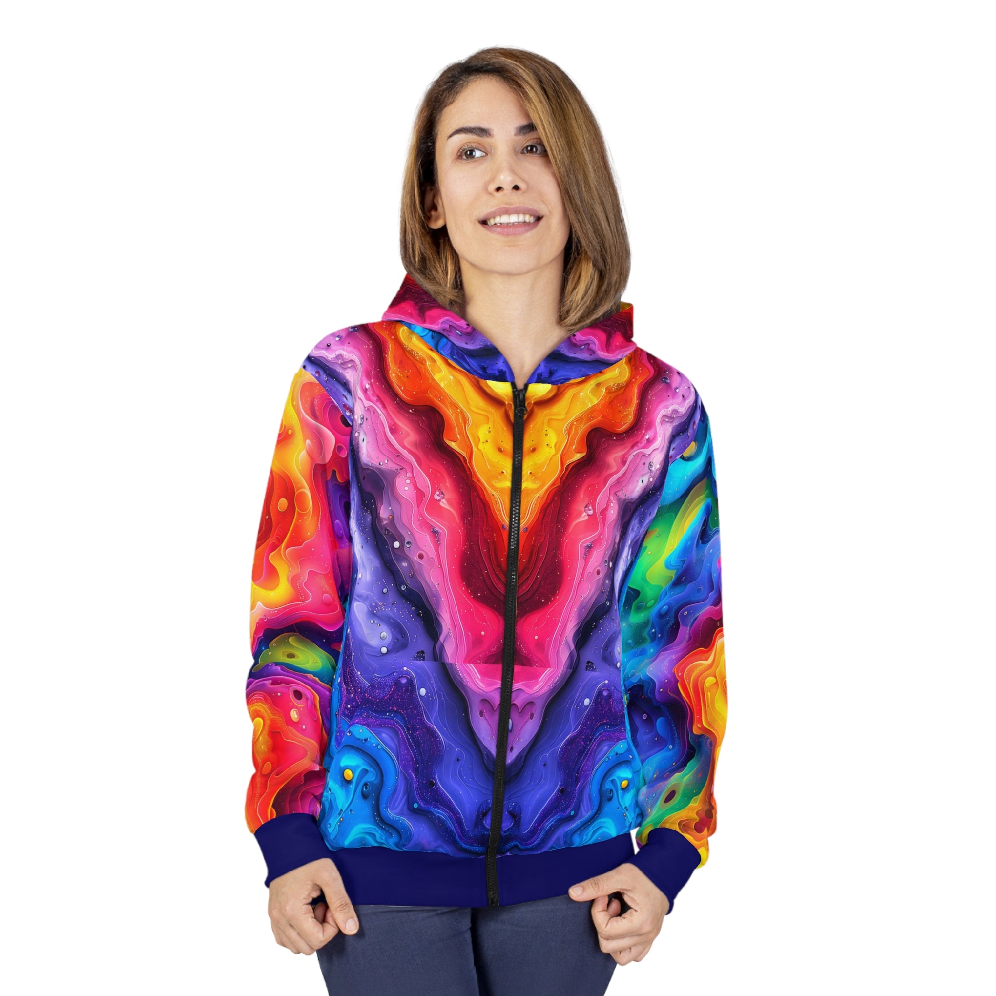 Rainbow Rhapsody: Lisa Frank Inspired Unisex Zip Hoodie for Groovy Souls! | Unisex Zip Hoodie (AOP)