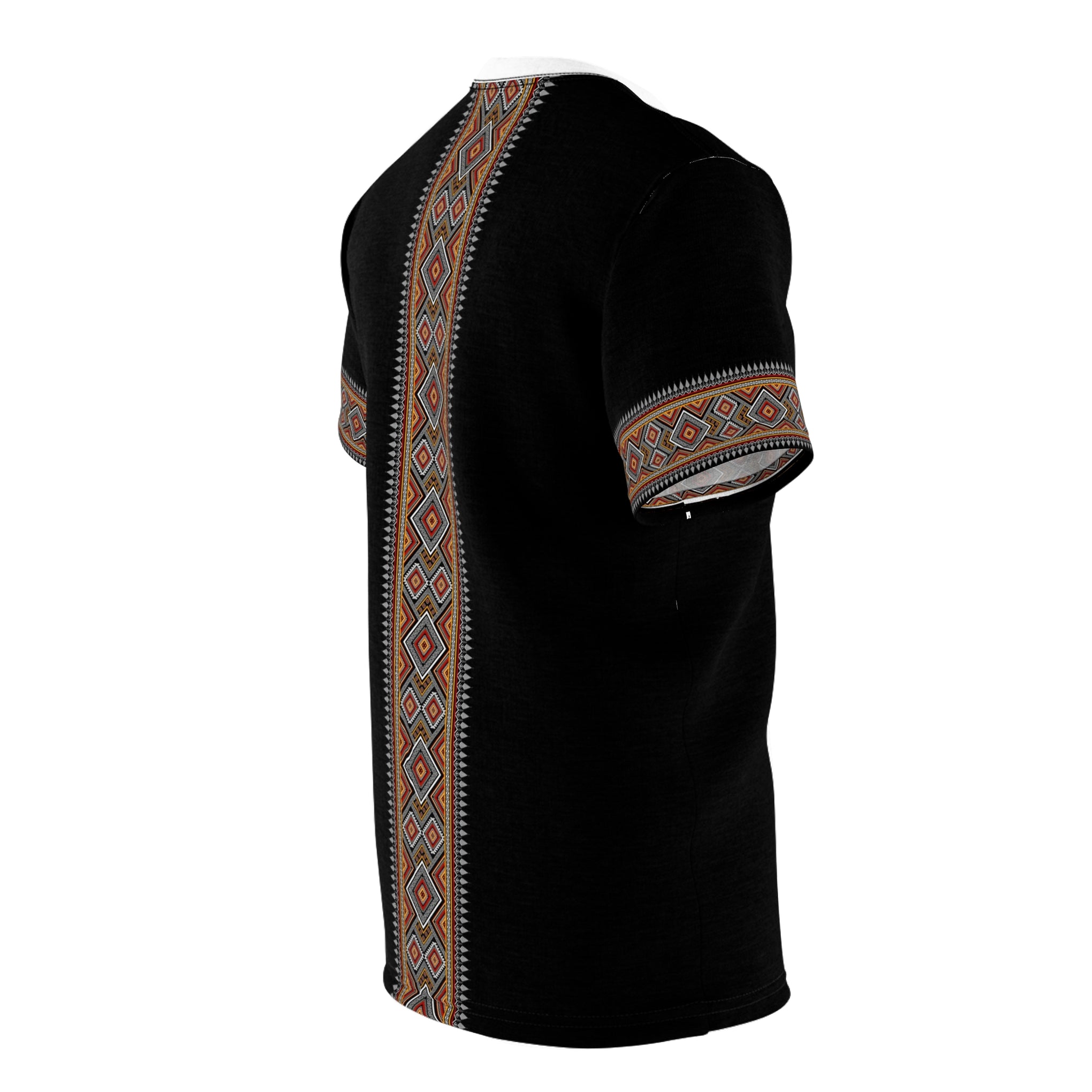 Ethiopian Diamond Symphony: Unisex Cut & Sew Tee with Vibrant Geometric Patterns