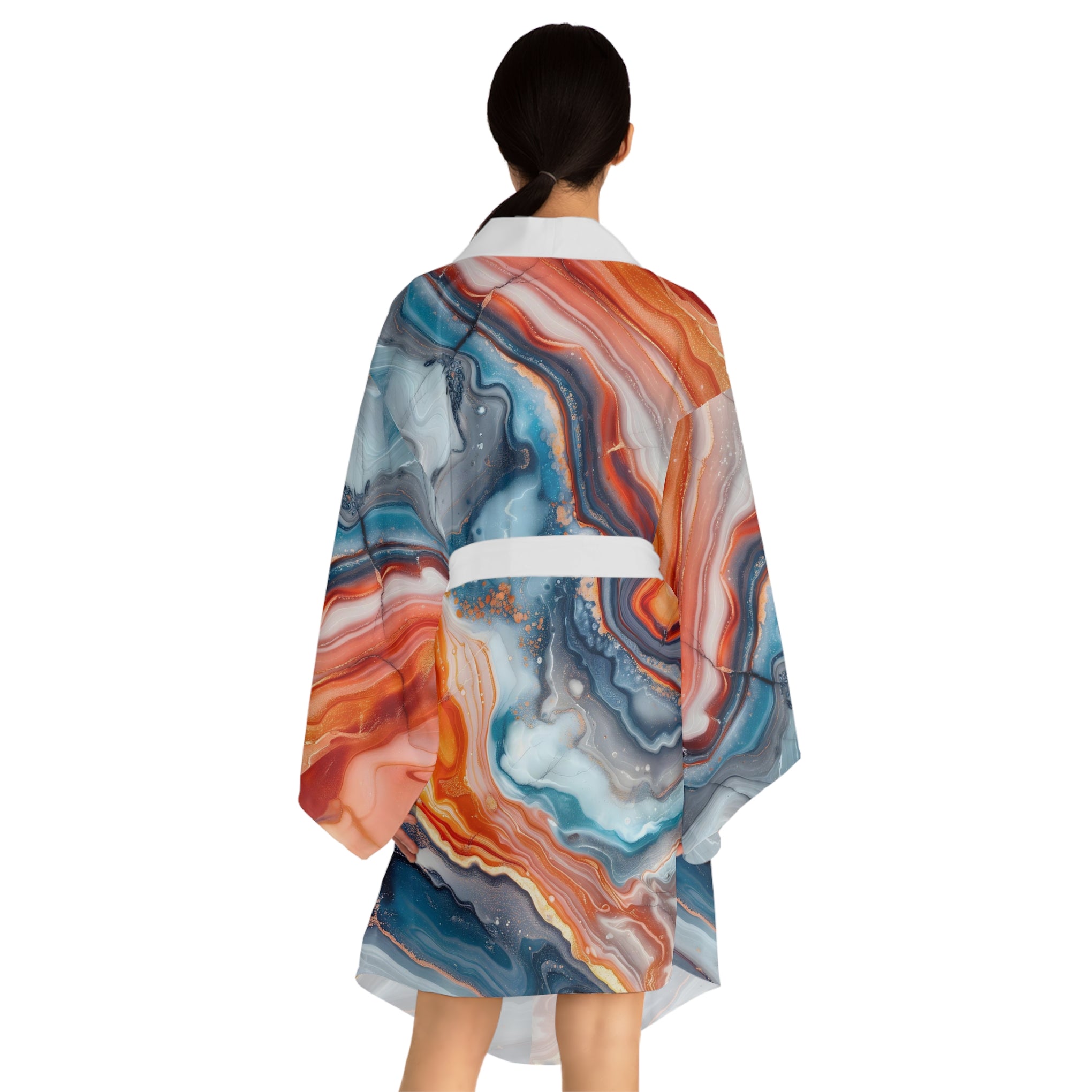 Unveiling Beauty: Immerse Yourself in Impressionistic Marble with This Luxe Kimono Robe | Long Sleeve Kimono Robe (AOP)