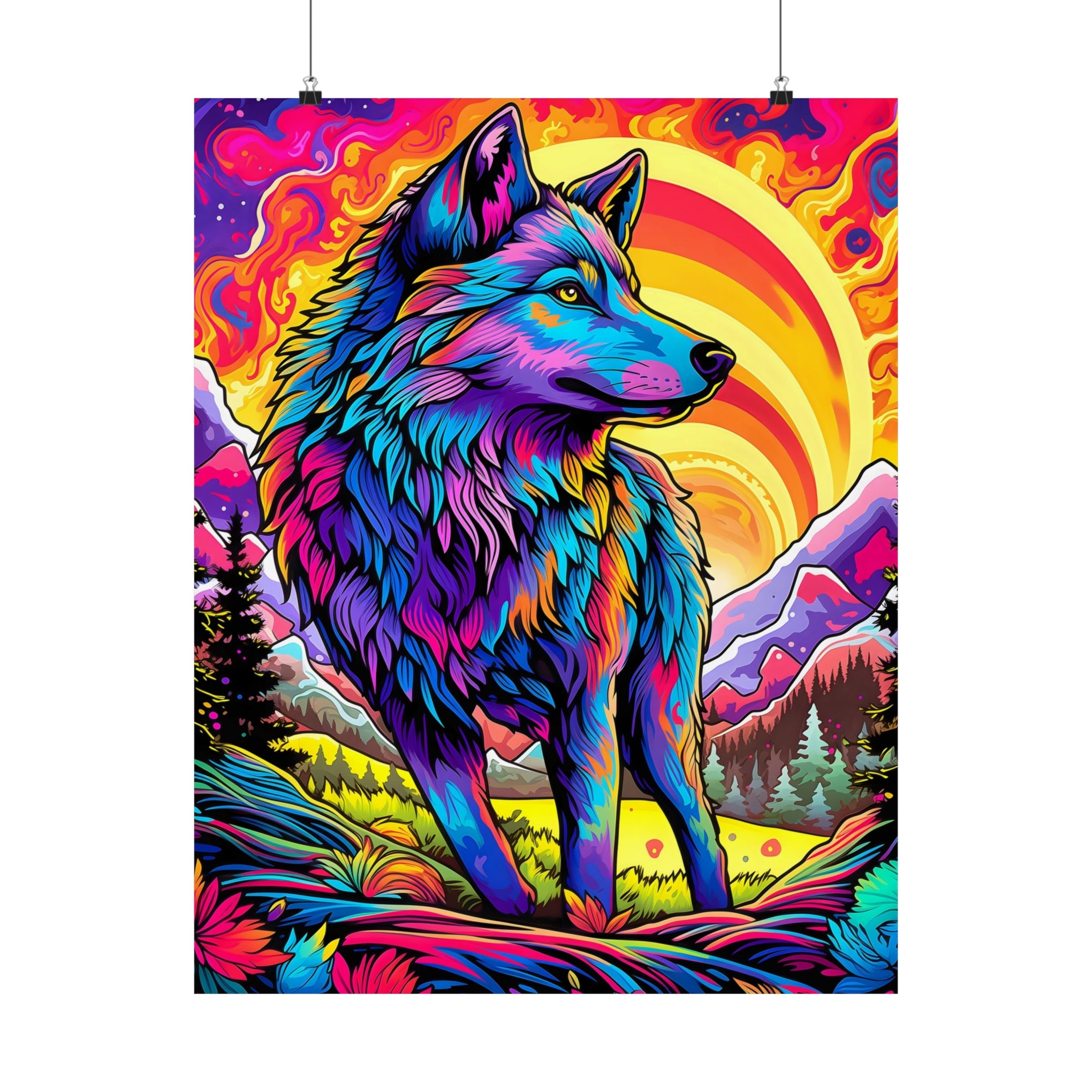 Embrace the Wild: Vintage Wolf Psychedelia Matte Posters