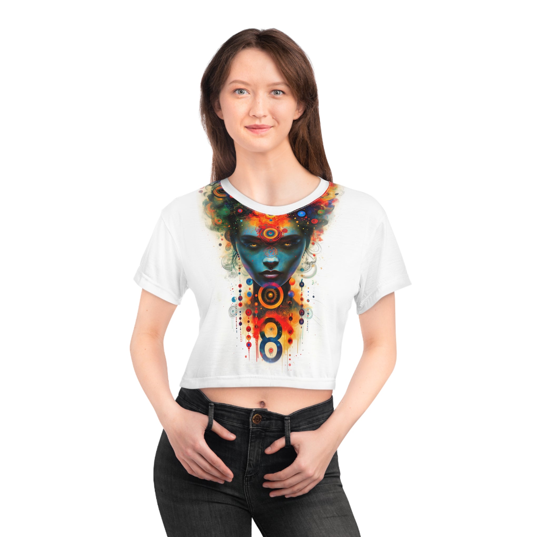 Unleash Your Inner Enigma: Hypnotic Thirty-Five Crop Tee Mesmerizes Crop Tee (AOP)