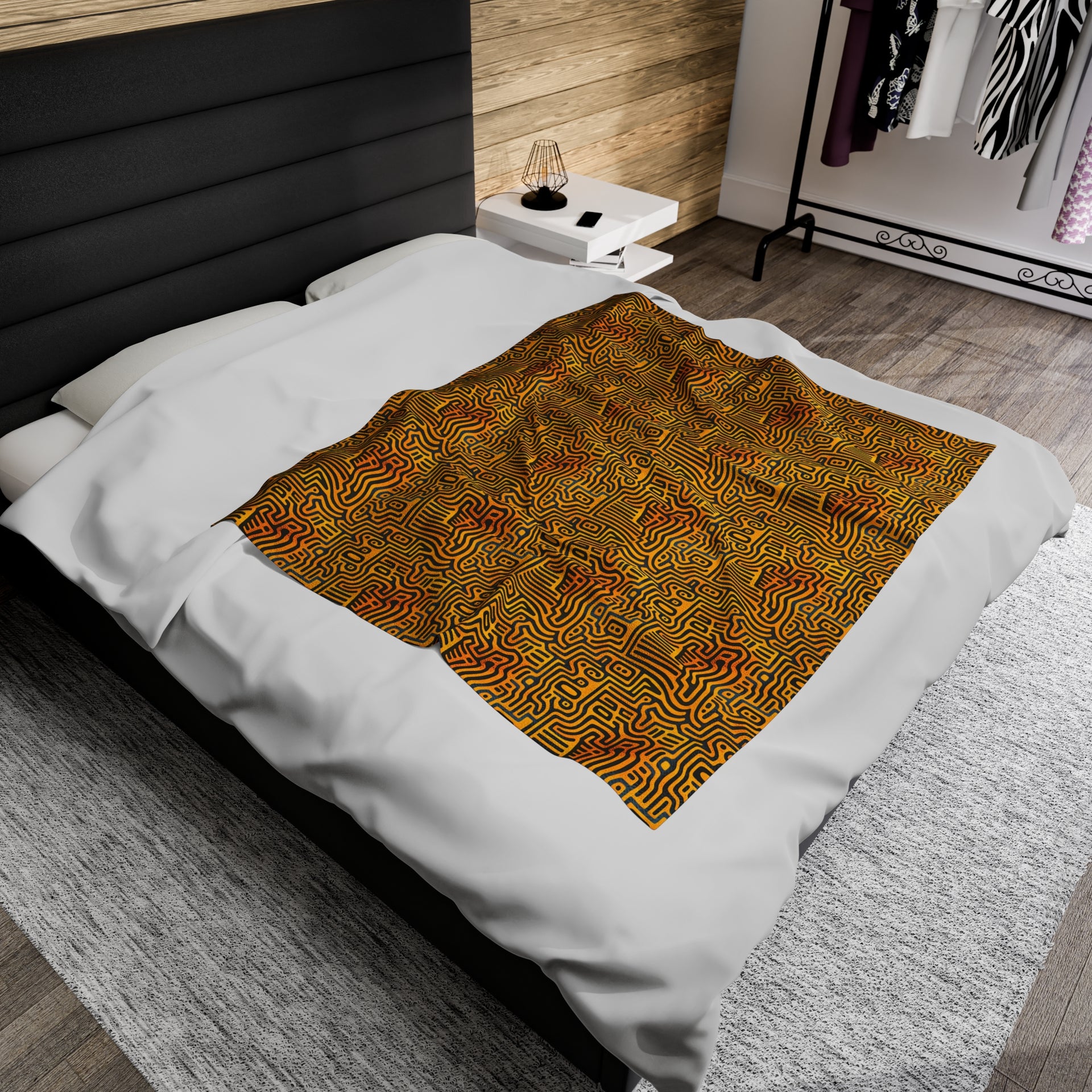 Sunset Dreams: Velveteen Plush Blanket with Optical Illusion Art