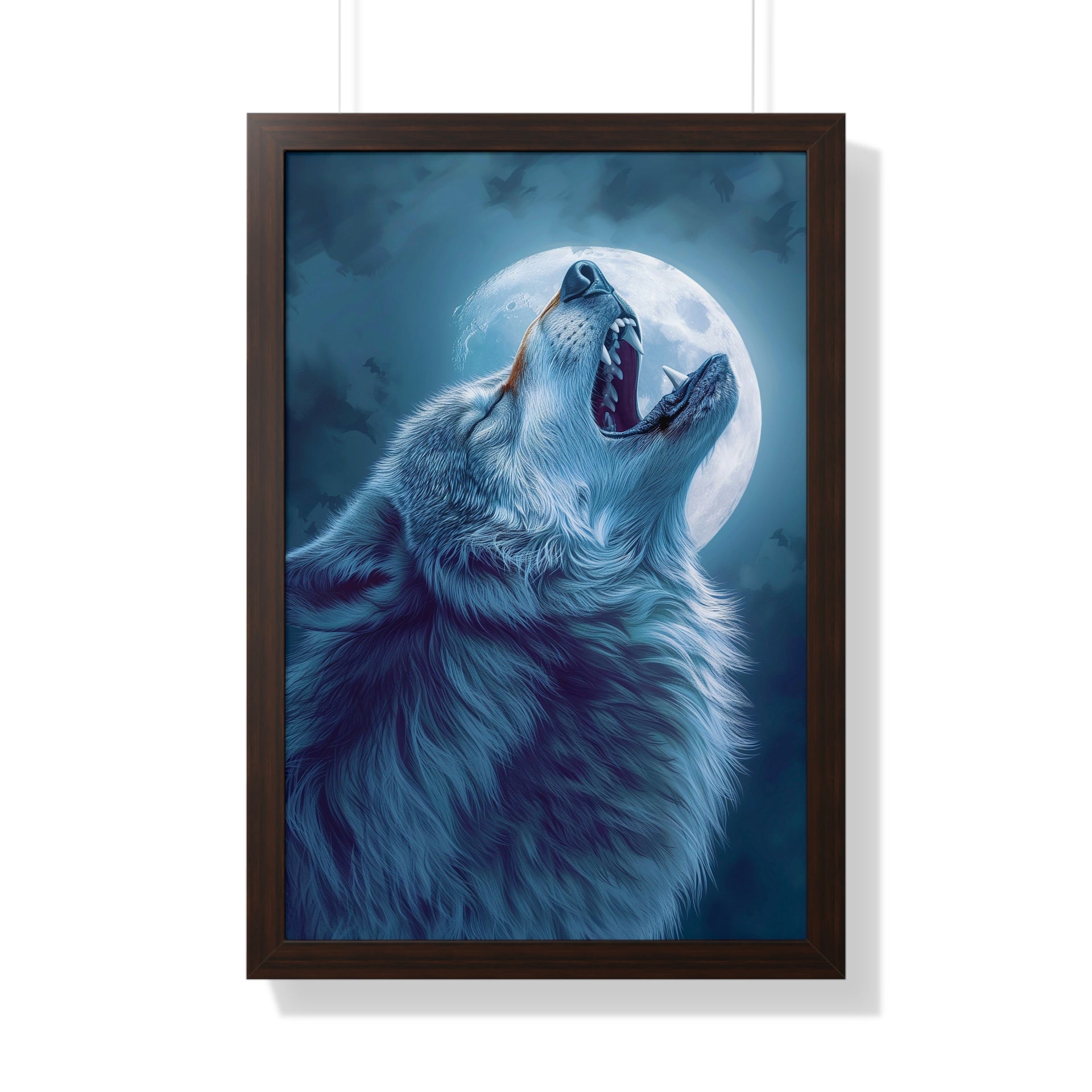 Midnight Howl: Epic Fantasy Wolf Poster Framed Vertical Poster