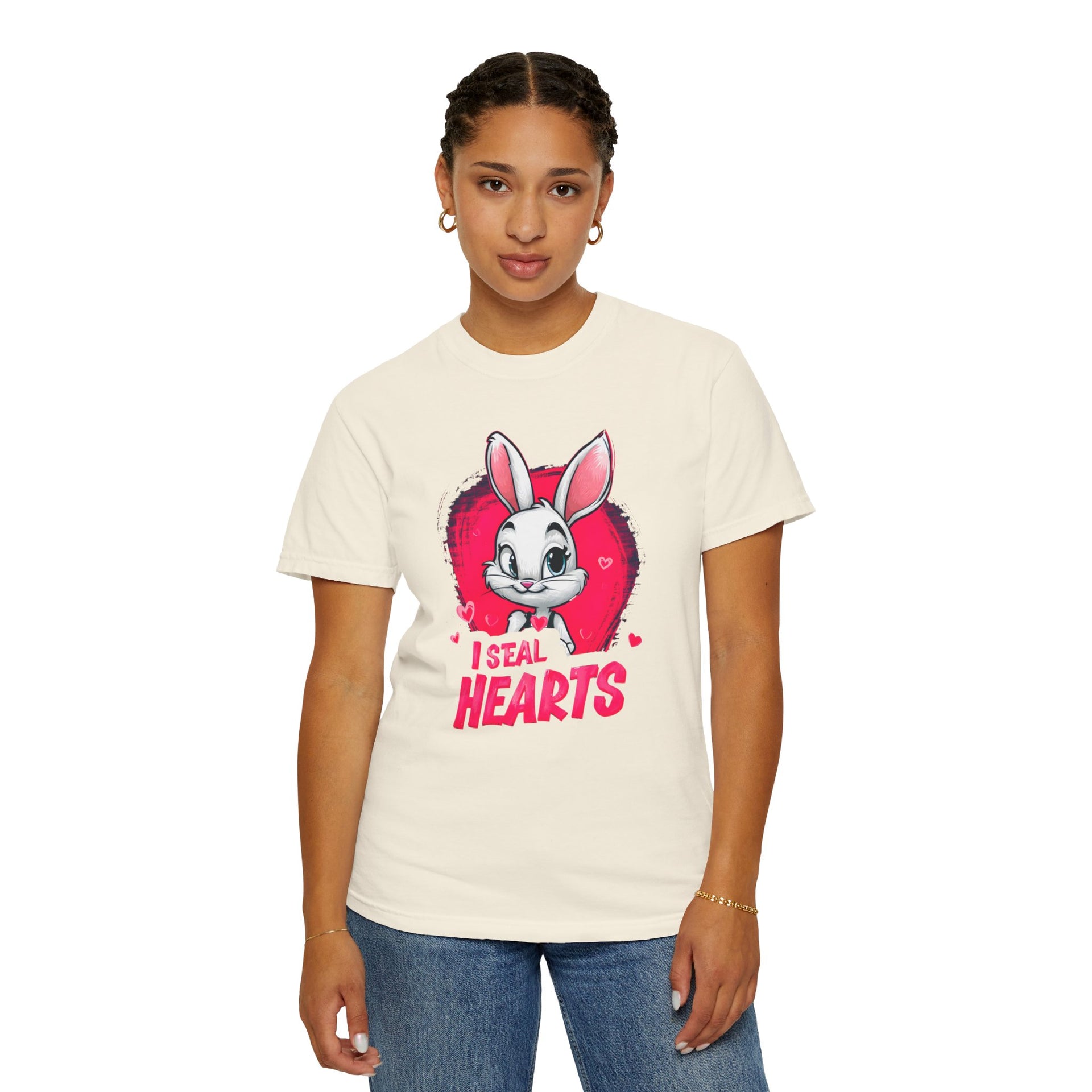 Hop to It, Heartbreaker: This Bunny Steals Smiles, Not Hearts | Valentine's Day | Unisex Garment-Dyed T-shirt