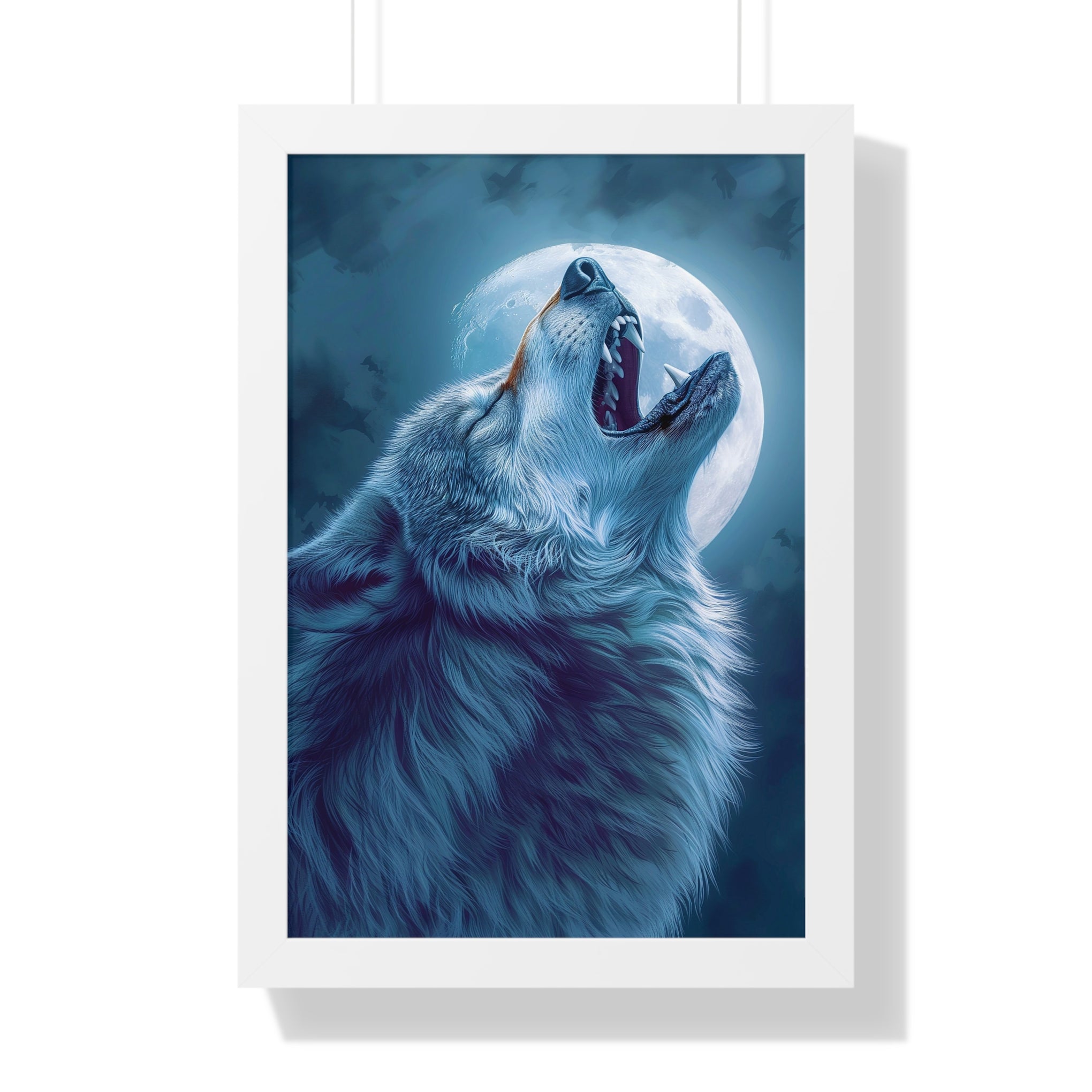 Midnight Howl: Epic Fantasy Wolf Poster Framed Vertical Poster