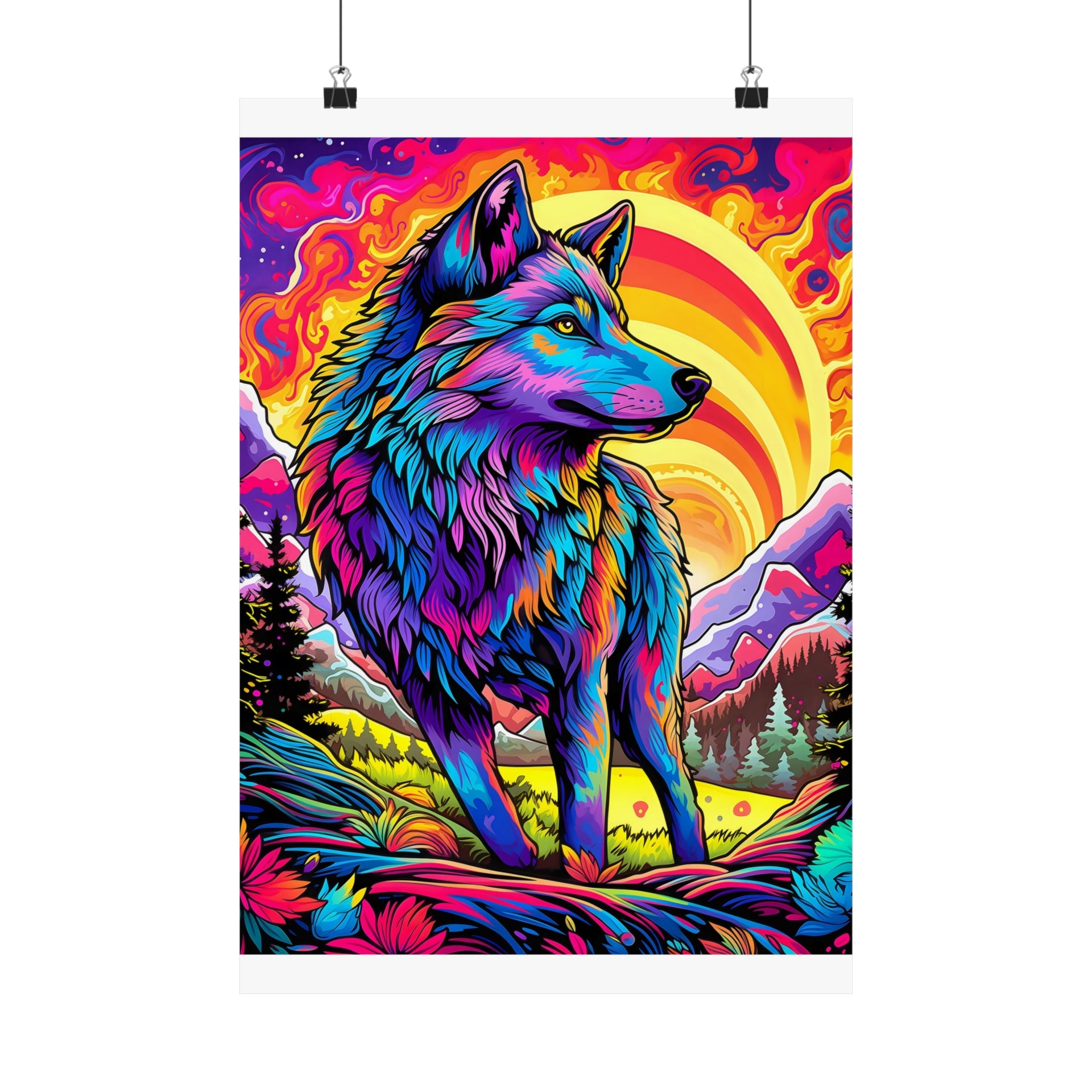 Embrace the Wild: Vintage Wolf Psychedelia Matte Posters