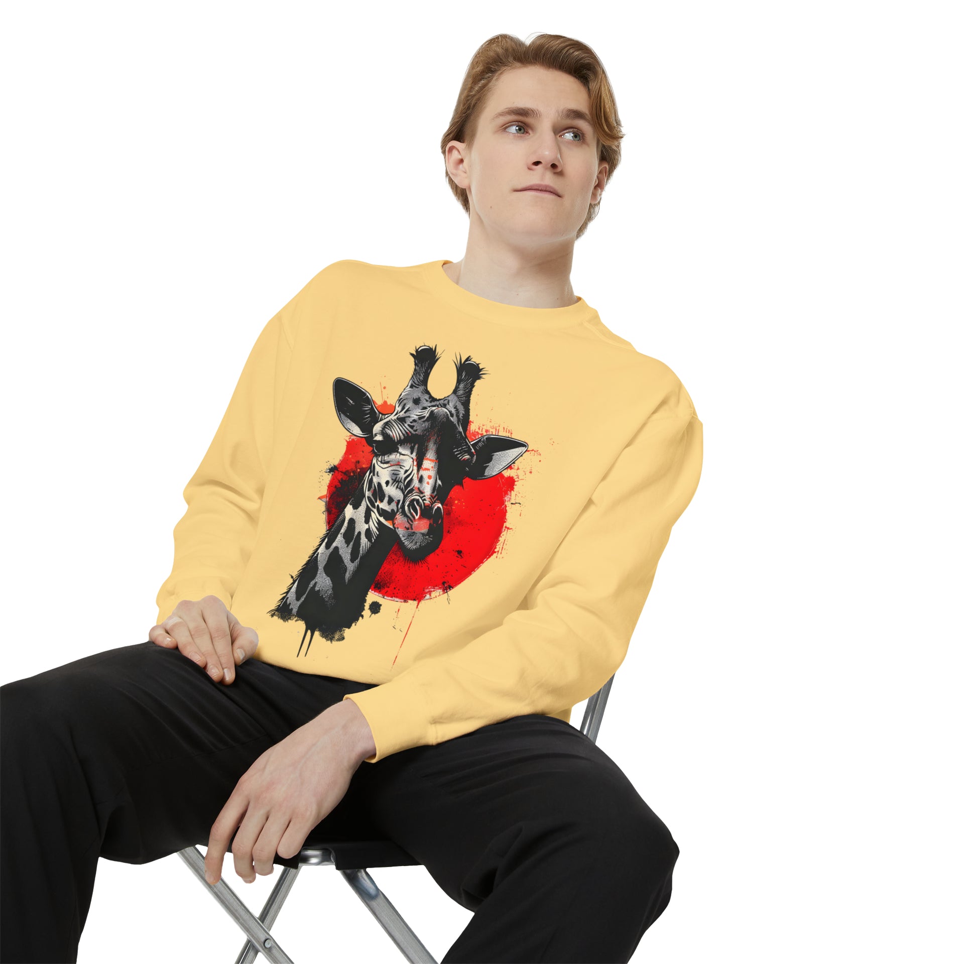 Sunshine Smiles: Embrace the Kawaii Charm of This Contoured Giraffe Sweatshirt