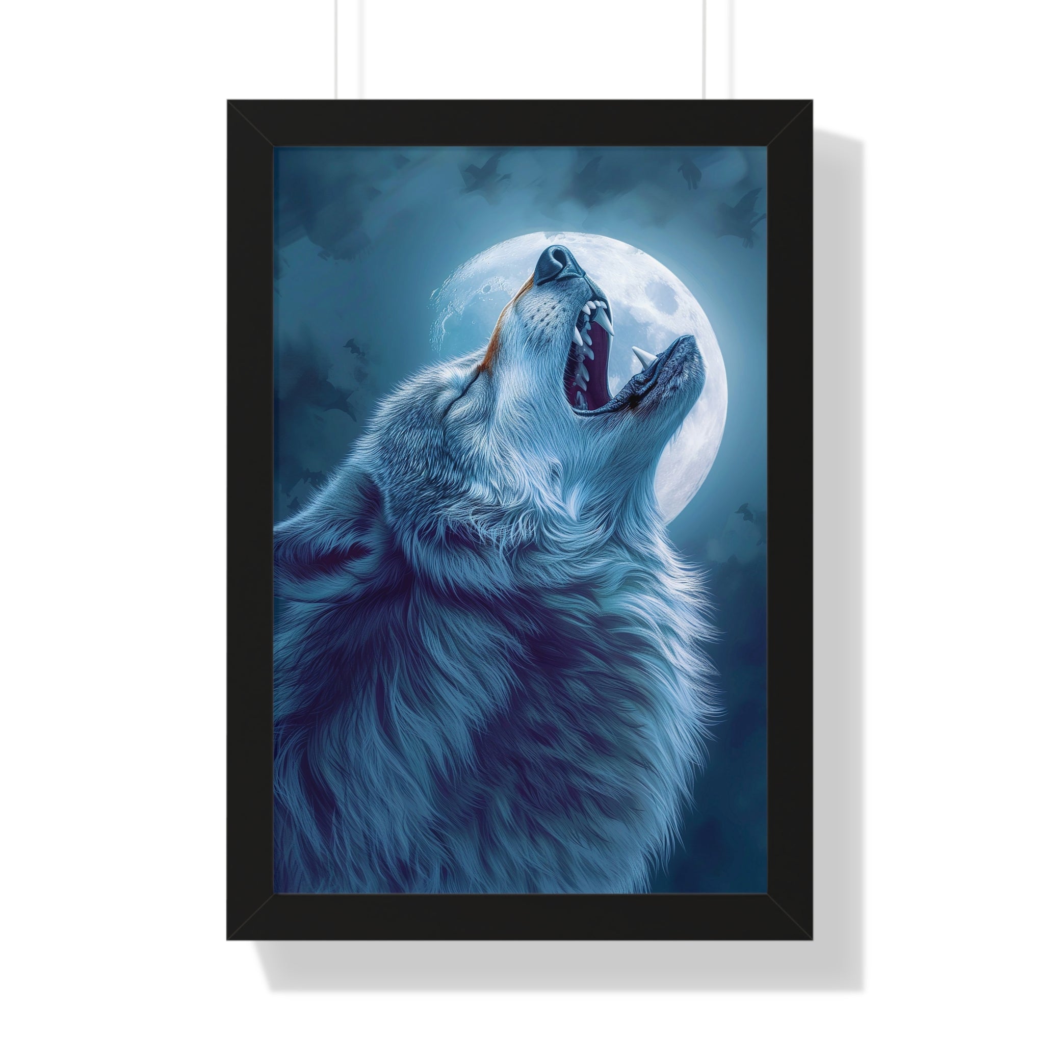 Midnight Howl: Epic Fantasy Wolf Poster Framed Vertical Poster