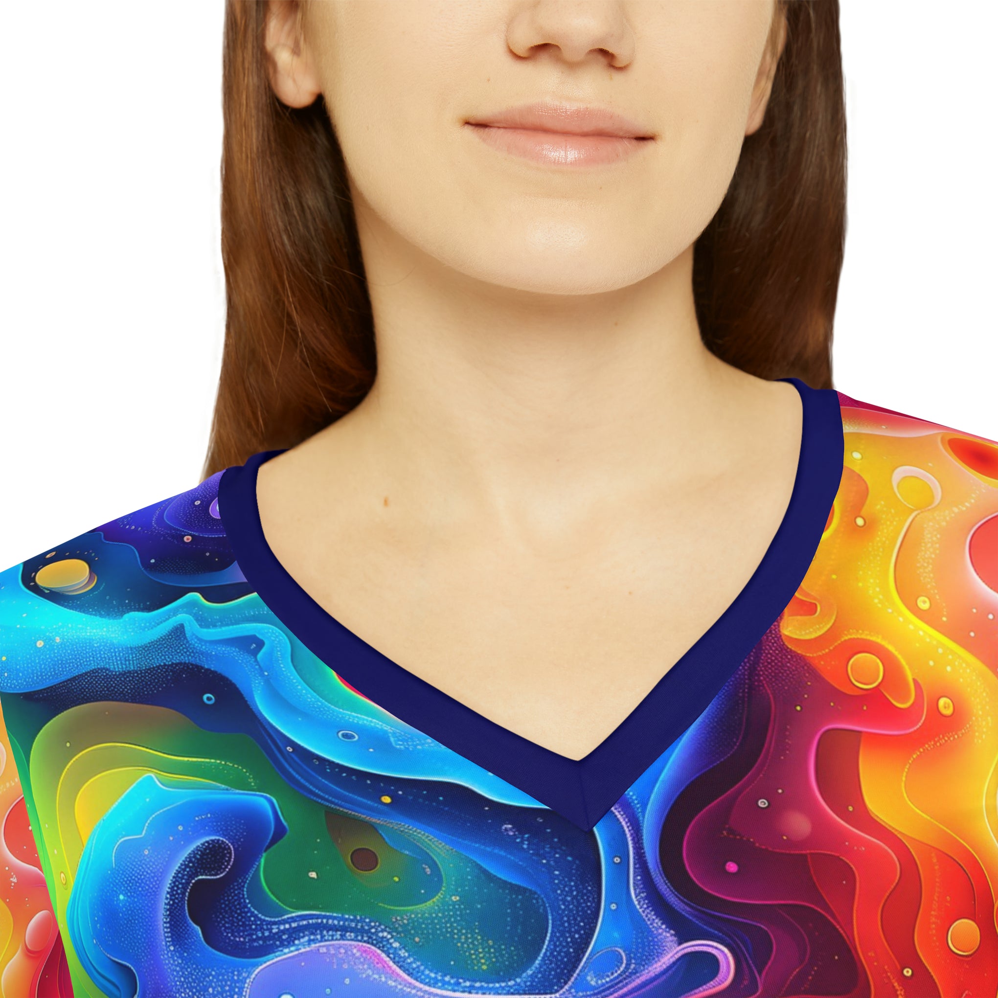 Radiant Rainbow Delight: Lisa Frank Inspired Long Sleeve V-neck for Vibrant Souls! | Women's Long Sleeve V-neck Shirt (AOP)