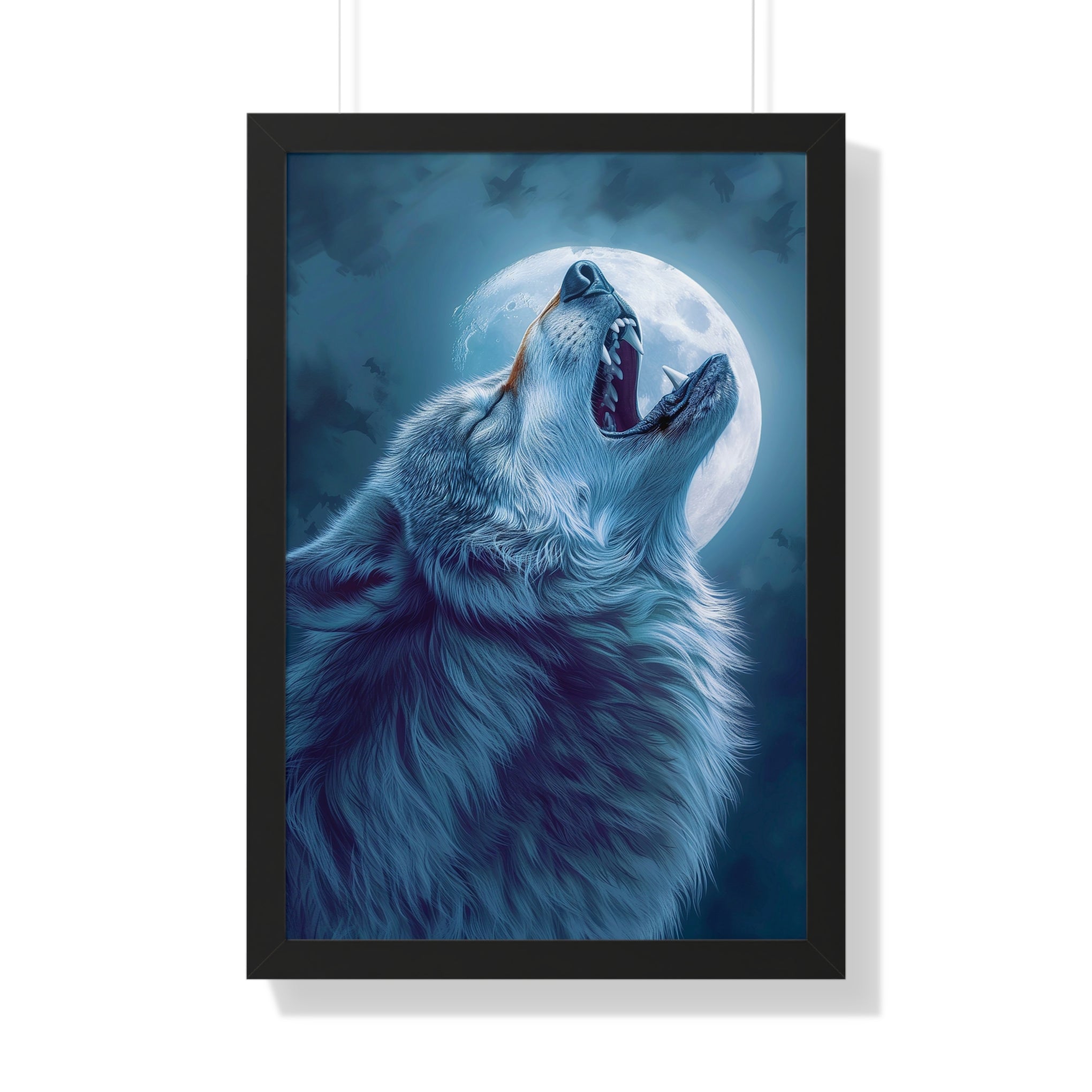 Midnight Howl: Epic Fantasy Wolf Poster Framed Vertical Poster