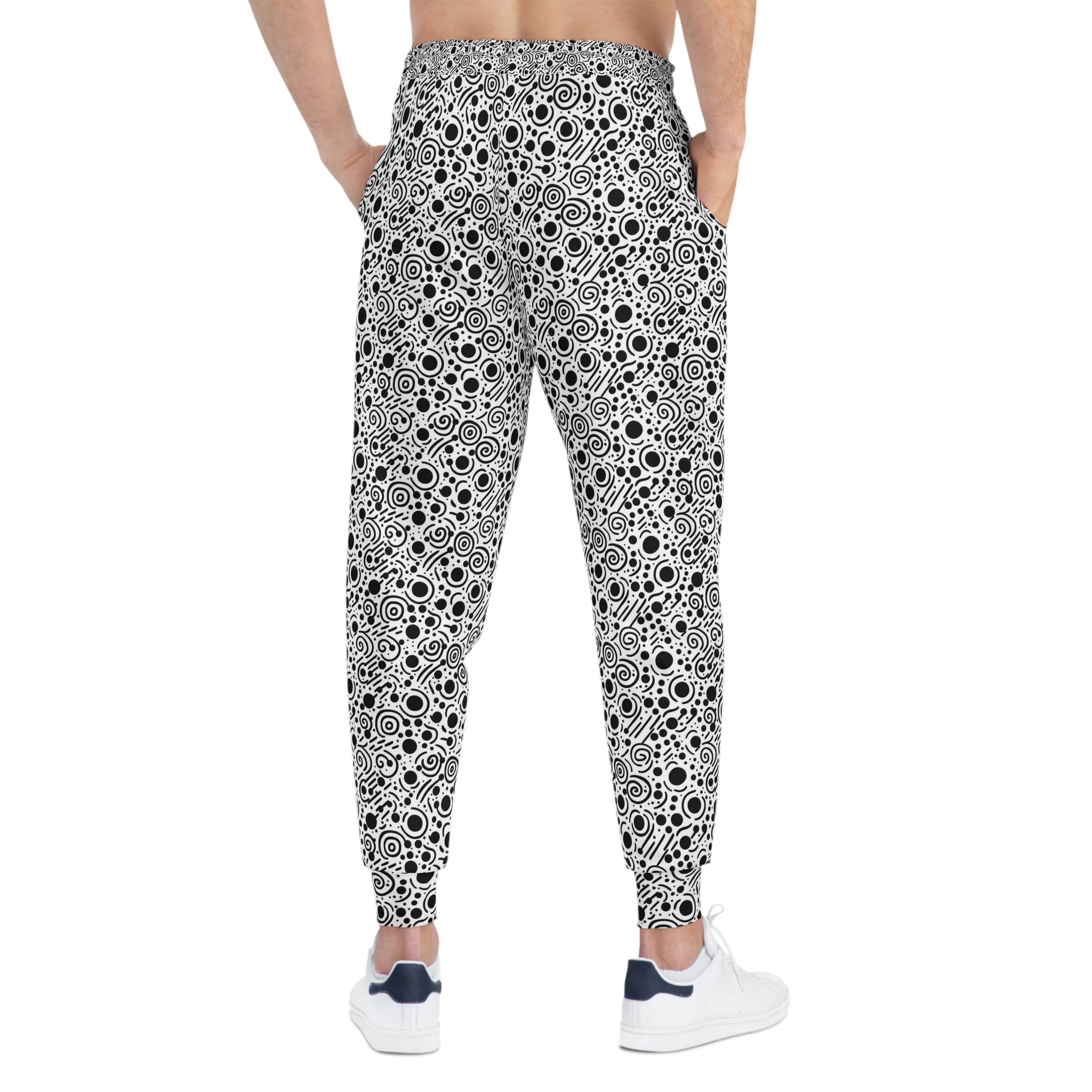 Unwind in Whimsy: Flowing Lines & Comfort in These Black & White Joggers | Athletic Joggers (AOP)