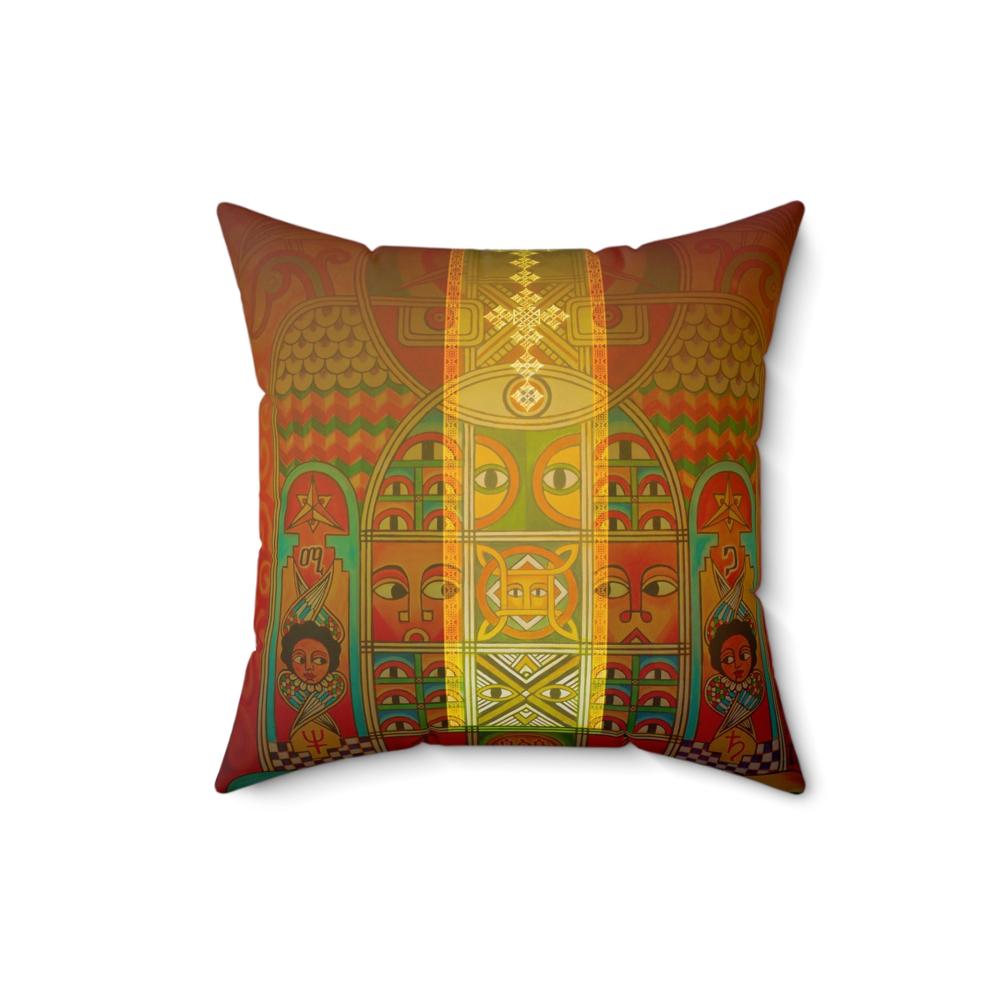 Ethiopian Orthodox Tewahedo Church Painting: Spun Polyester Square Pillow