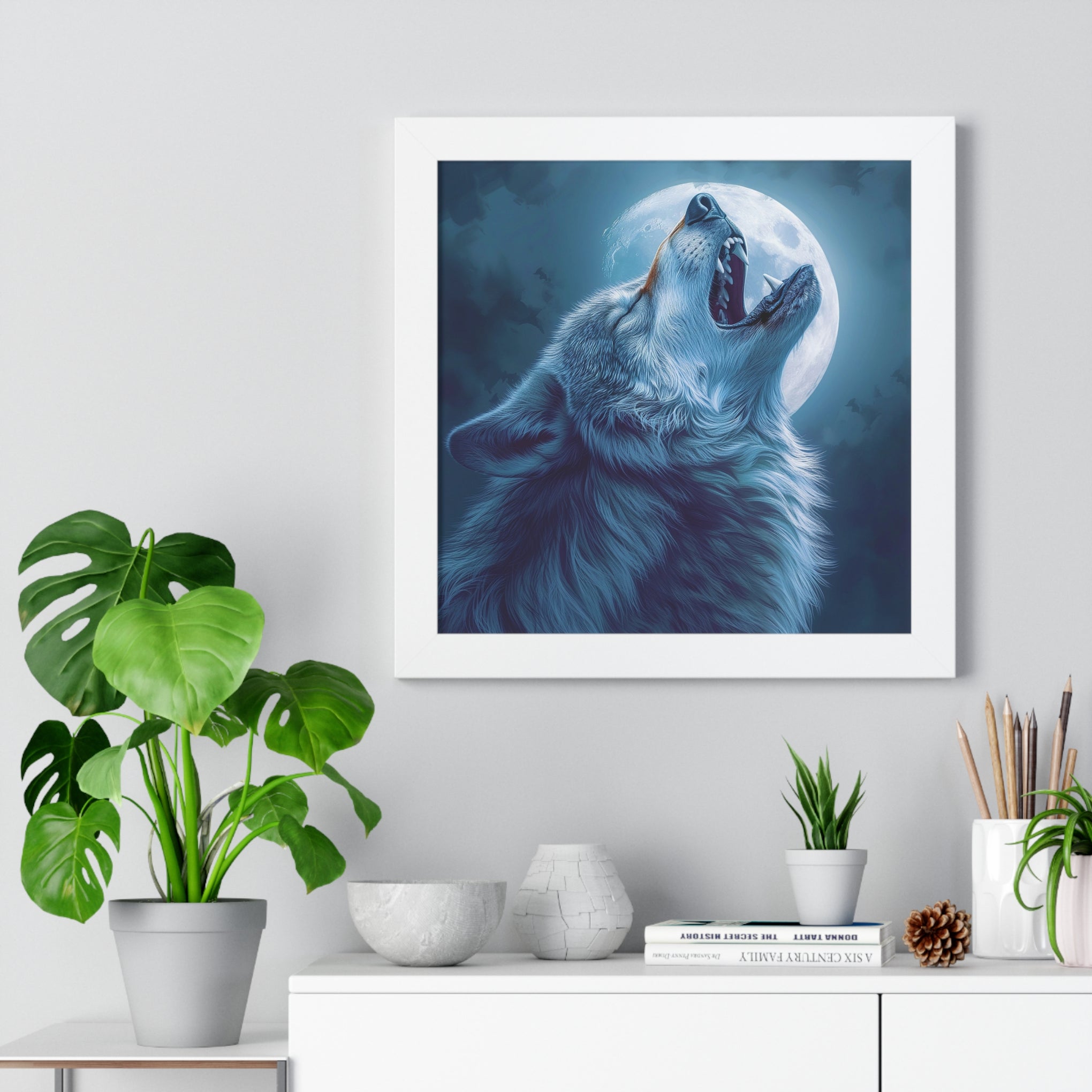 Midnight Howl: Epic Fantasy Wolf Poster Framed Vertical Poster