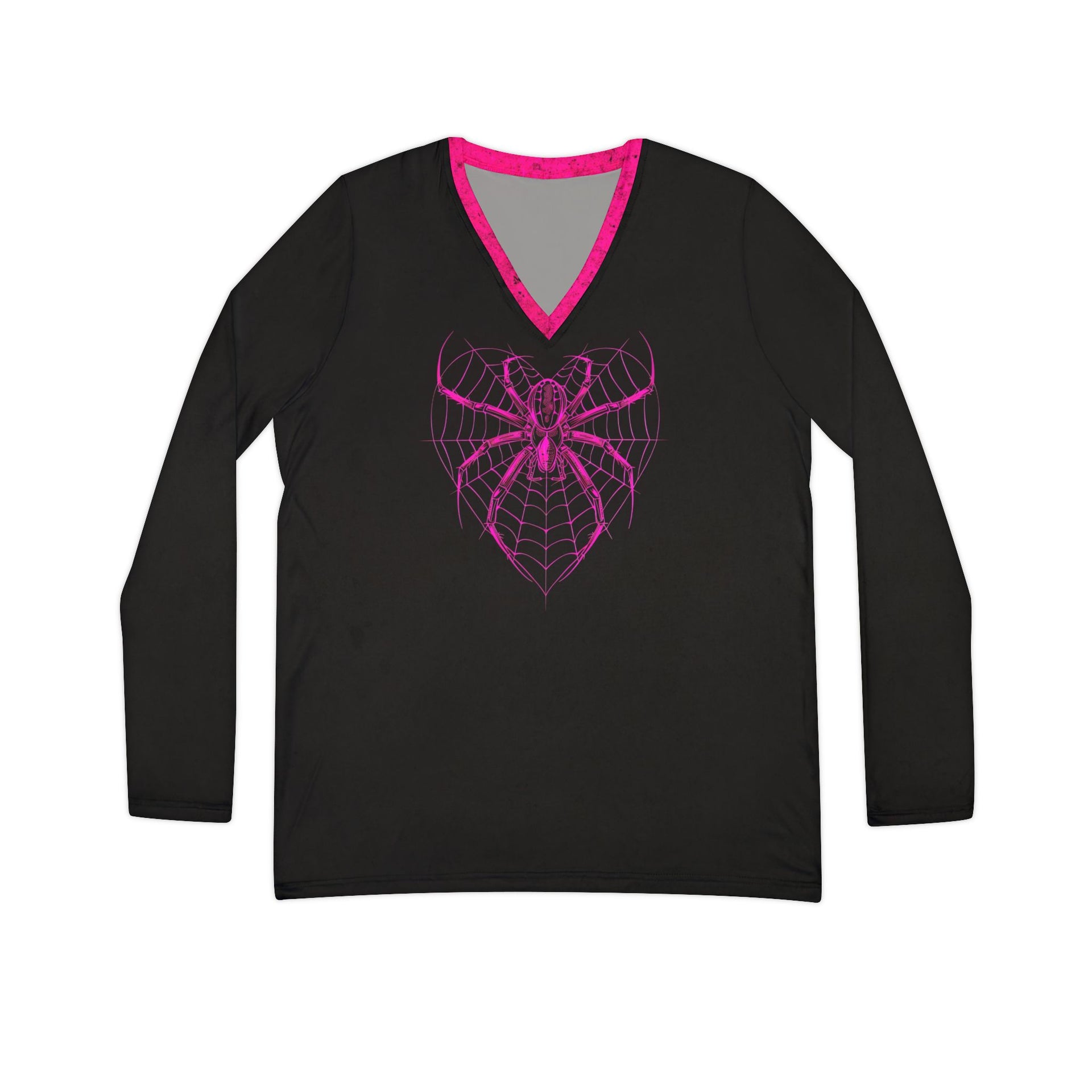 Neon Night Hunter: Stellar Spider Tee - Embrace Your Power Women's Long Sleeve V-neck Shirt (AOP)