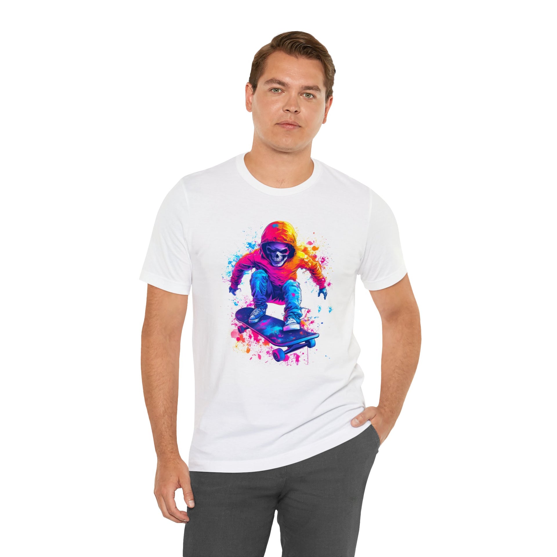 Paint the Town (and the Grind): Unleash Your Creativity with This Colorful Skateboarder Unisex Jersey Short Sleeve Tee