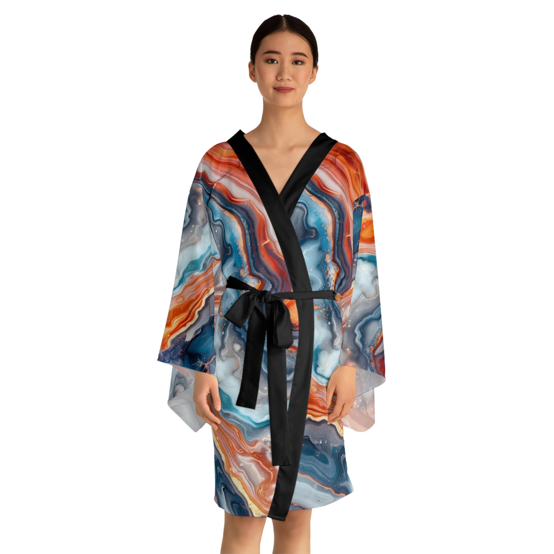 Unveiling Beauty: Immerse Yourself in Impressionistic Marble with This Luxe Kimono Robe | Long Sleeve Kimono Robe (AOP)