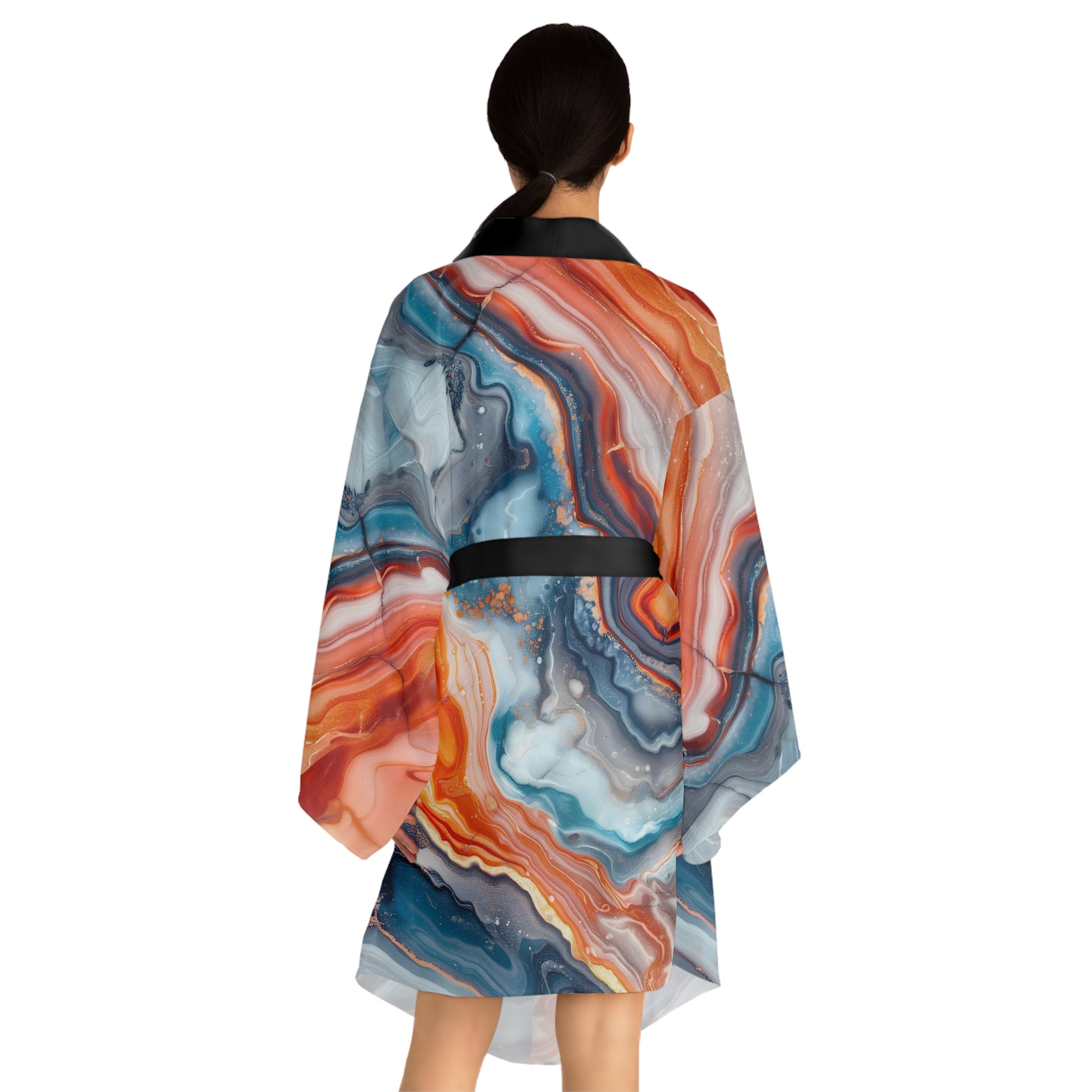 Unveiling Beauty: Immerse Yourself in Impressionistic Marble with This Luxe Kimono Robe | Long Sleeve Kimono Robe (AOP)