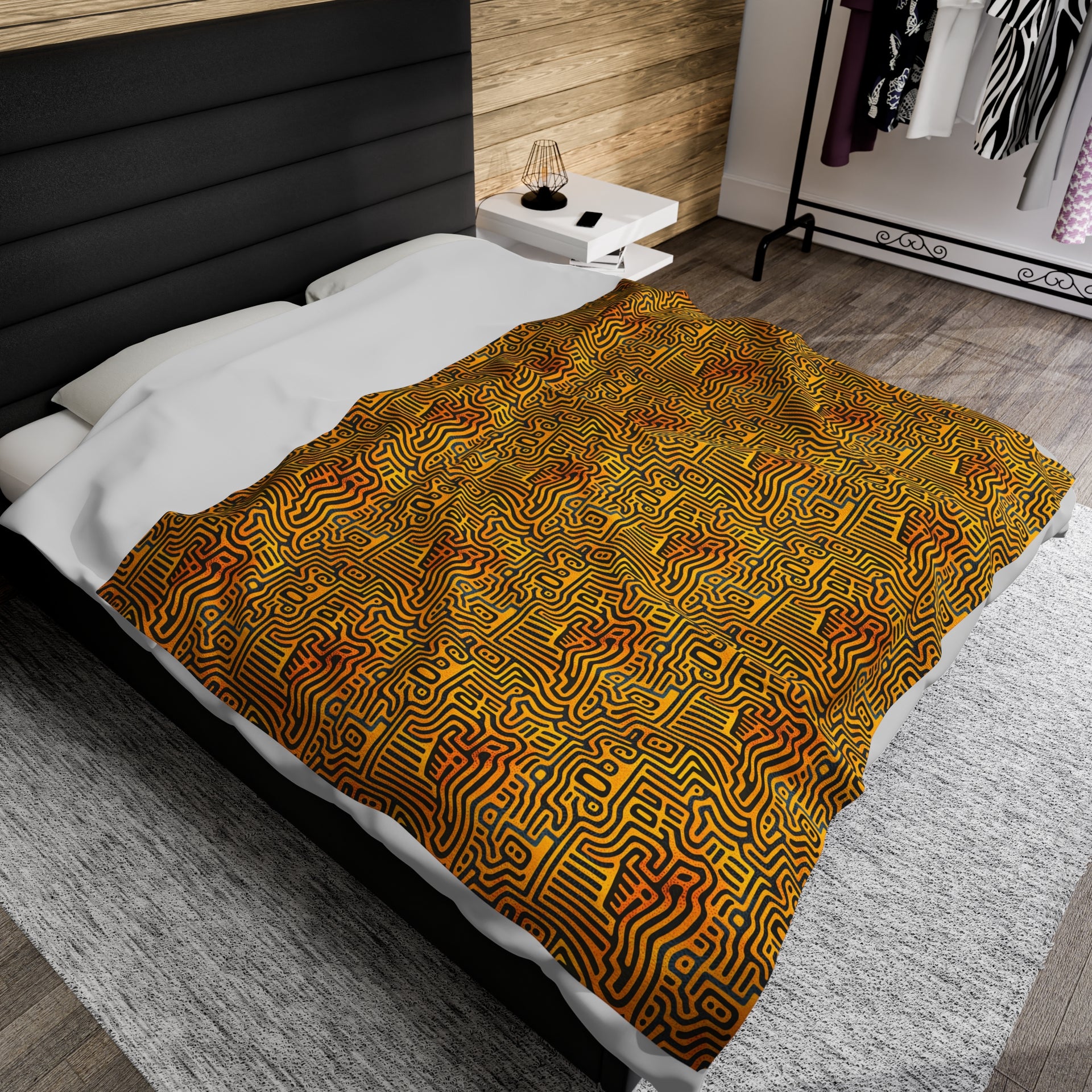 Sunset Dreams: Velveteen Plush Blanket with Optical Illusion Art