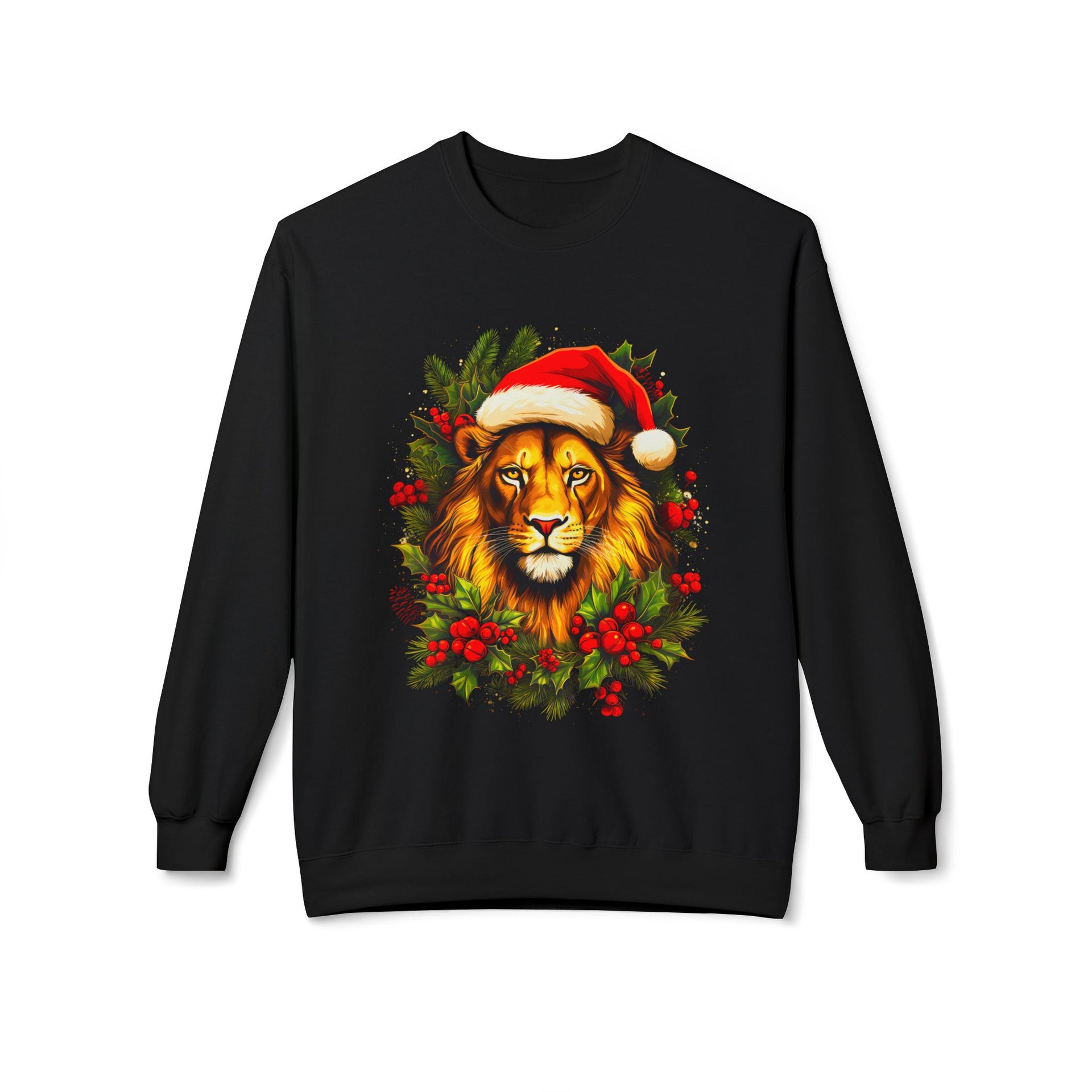 Majestic Lion with Santa Hat Unisex Christmas Sweatshirt | Holiday Apparel