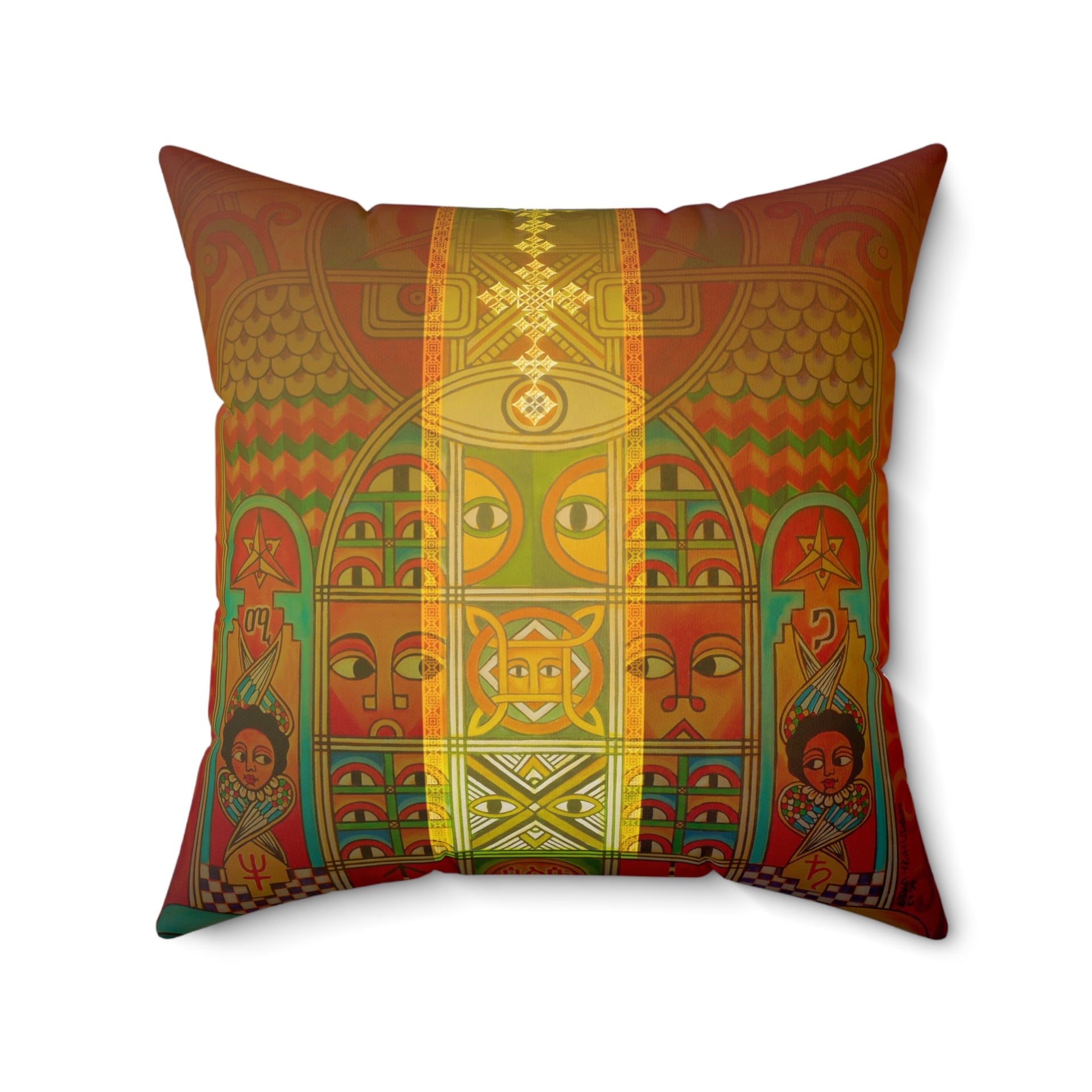 Ethiopian Orthodox Tewahedo Church Painting: Spun Polyester Square Pillow