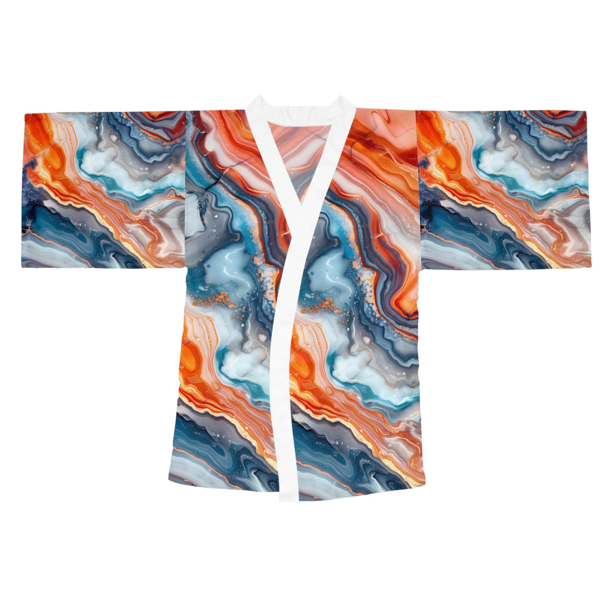 Unveiling Beauty: Immerse Yourself in Impressionistic Marble with This Luxe Kimono Robe | Long Sleeve Kimono Robe (AOP)