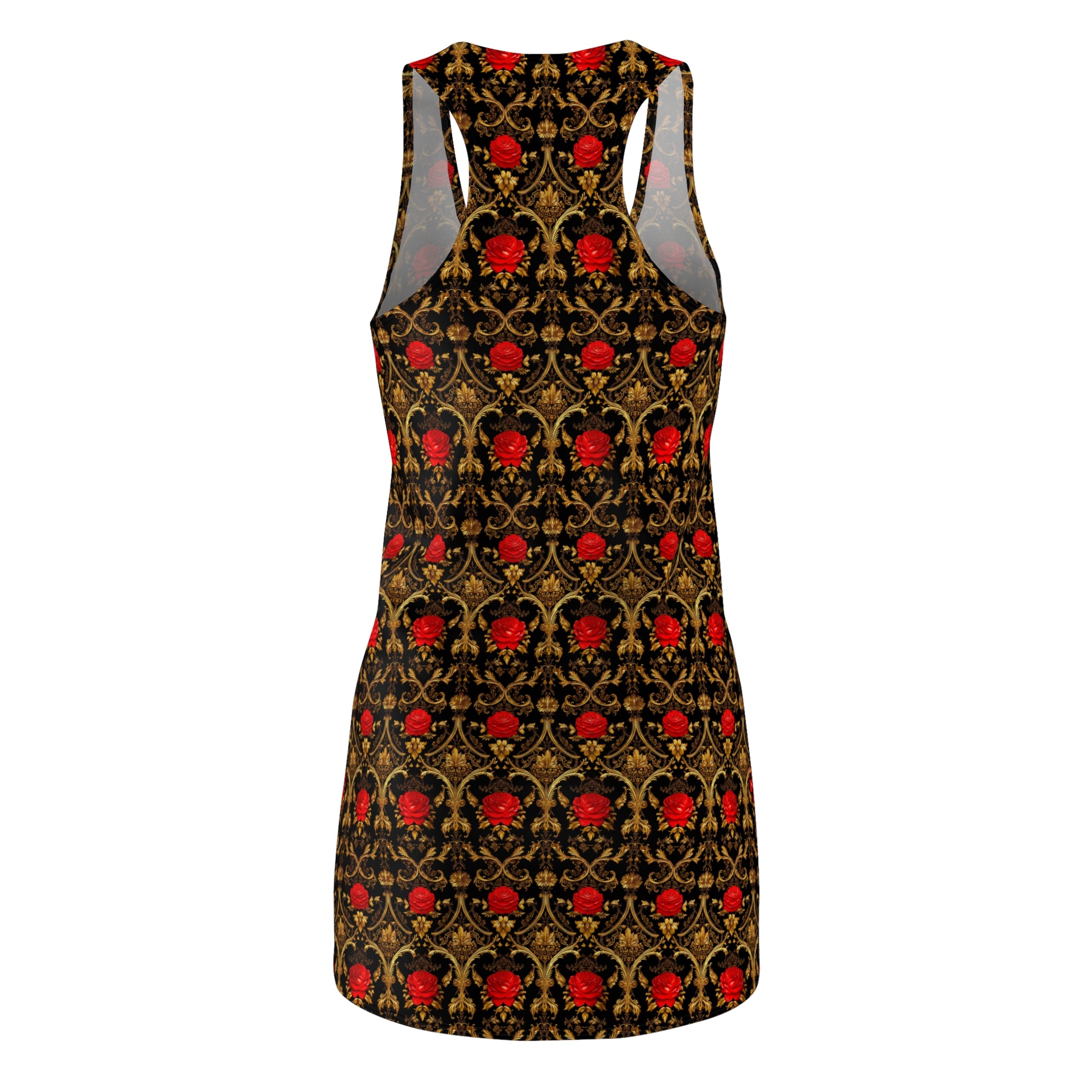 Vintage Red Rose & Gold Damask Women's Racerback Dress