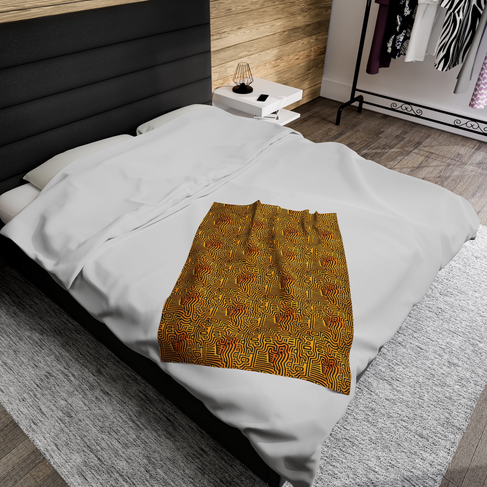 Sunset Dreams: Velveteen Plush Blanket with Optical Illusion Art