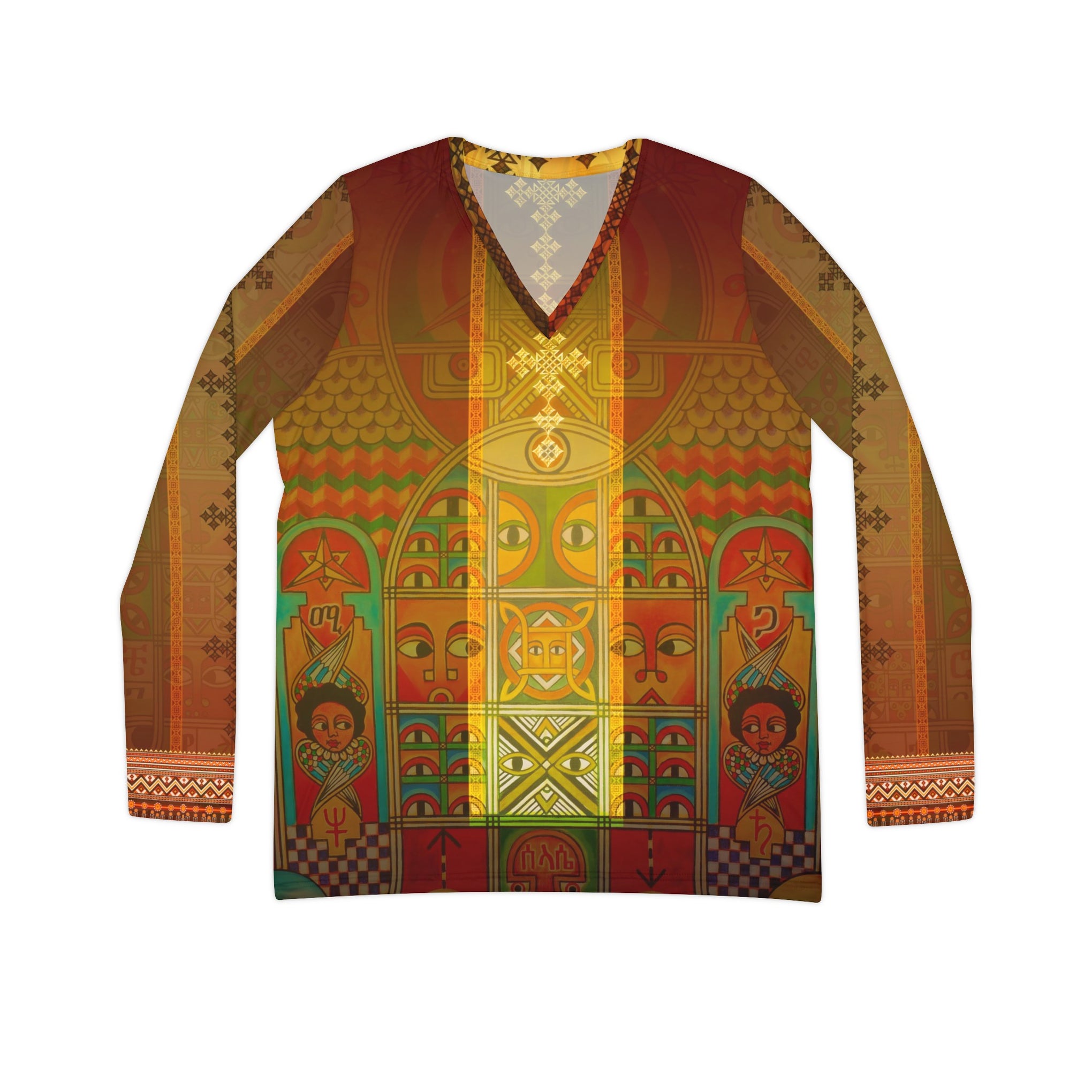 Ethiopian Orthodox Tewahedo Church Painting: Women's Long Sleeve V-neck Shirt