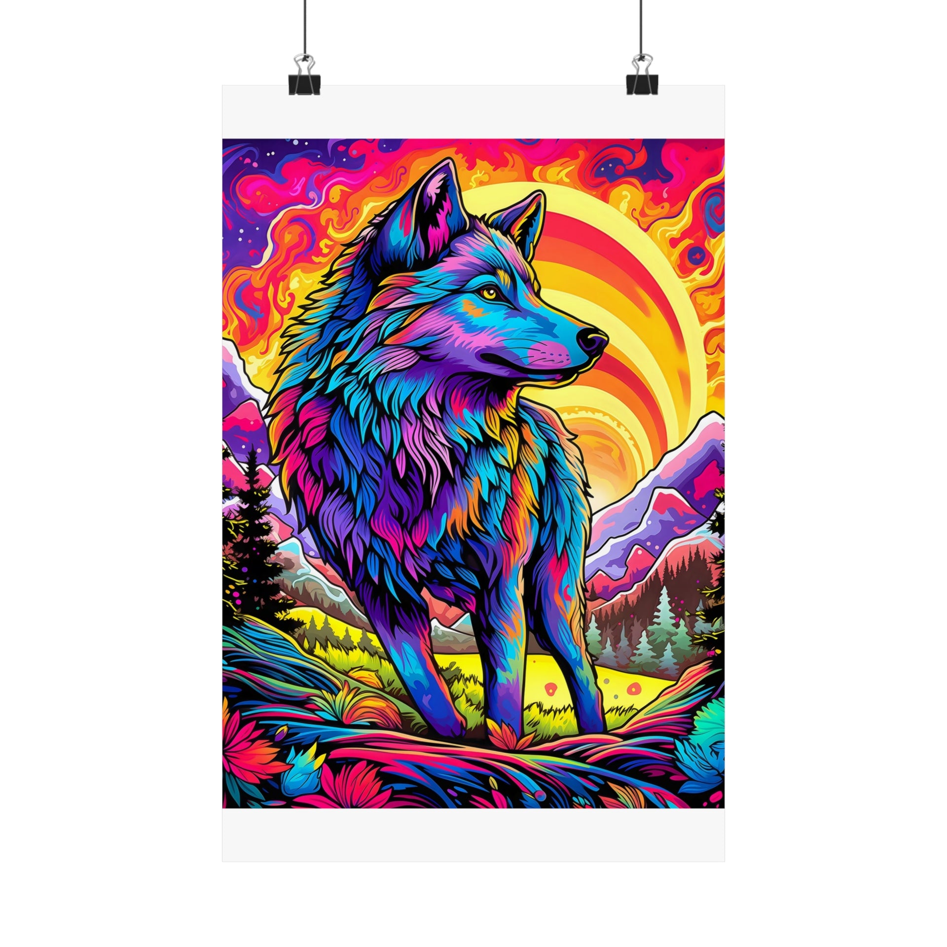 Embrace the Wild: Vintage Wolf Psychedelia Matte Posters