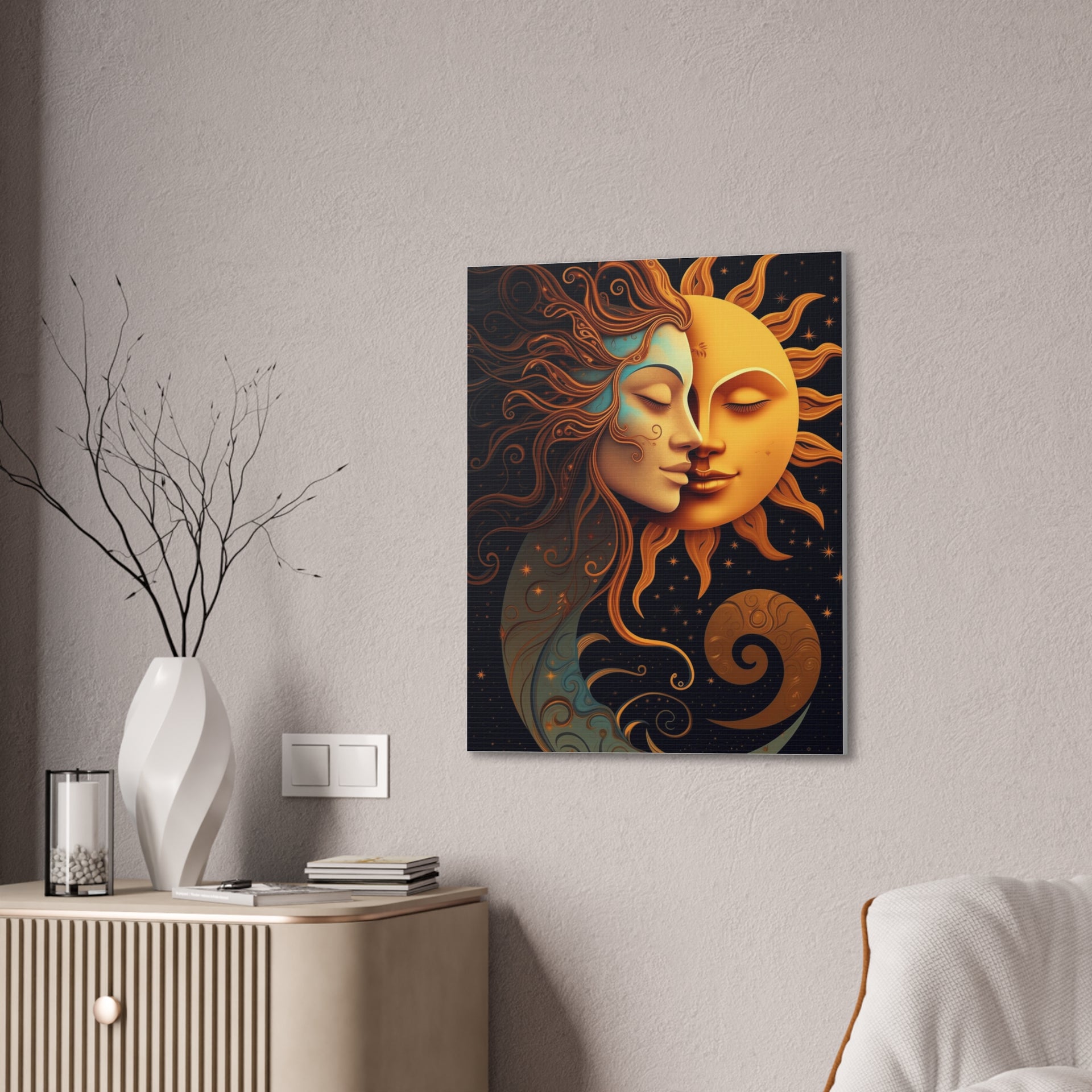 Celestial Harmony: Sun & Moon Canvas Print