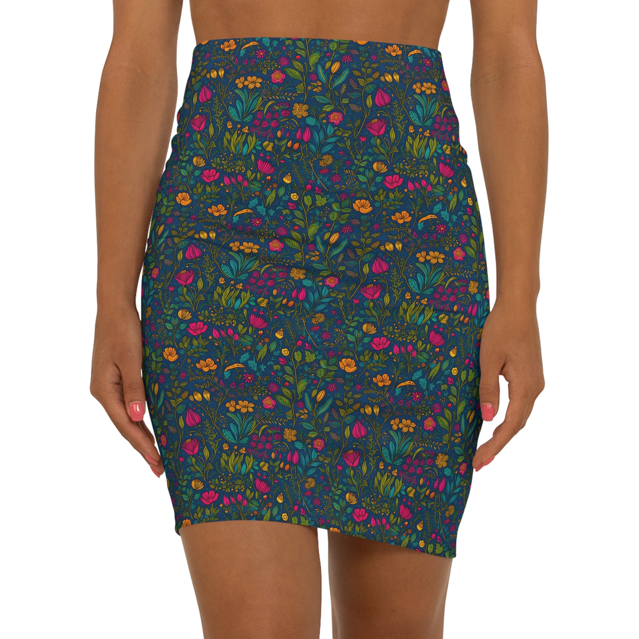 Harmonious Botanical Bliss Women's Pencil Mini Skirt: AOP