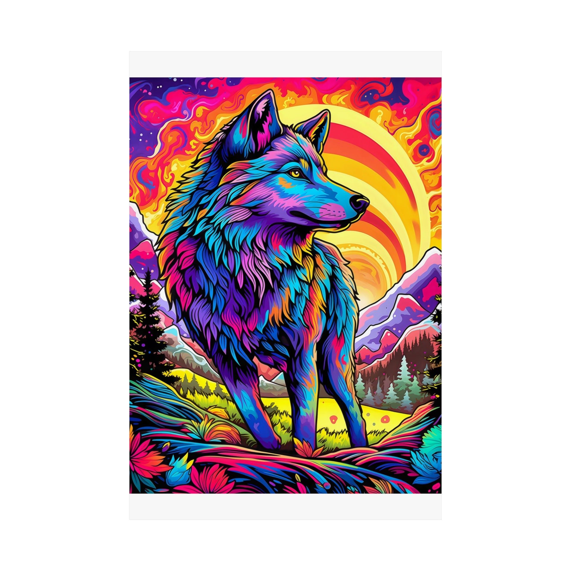 Embrace the Wild: Vintage Wolf Psychedelia Matte Posters