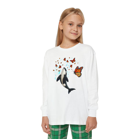 Majestic Harmony: Orca and Monarch Butterfly Youth Holiday Outfit Set | Youth Long Sleeve Holiday Outfit Set