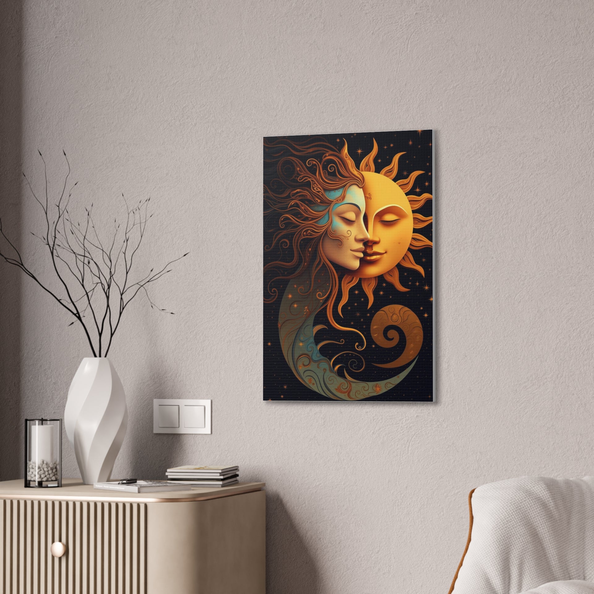 Celestial Harmony: Sun & Moon Canvas Print