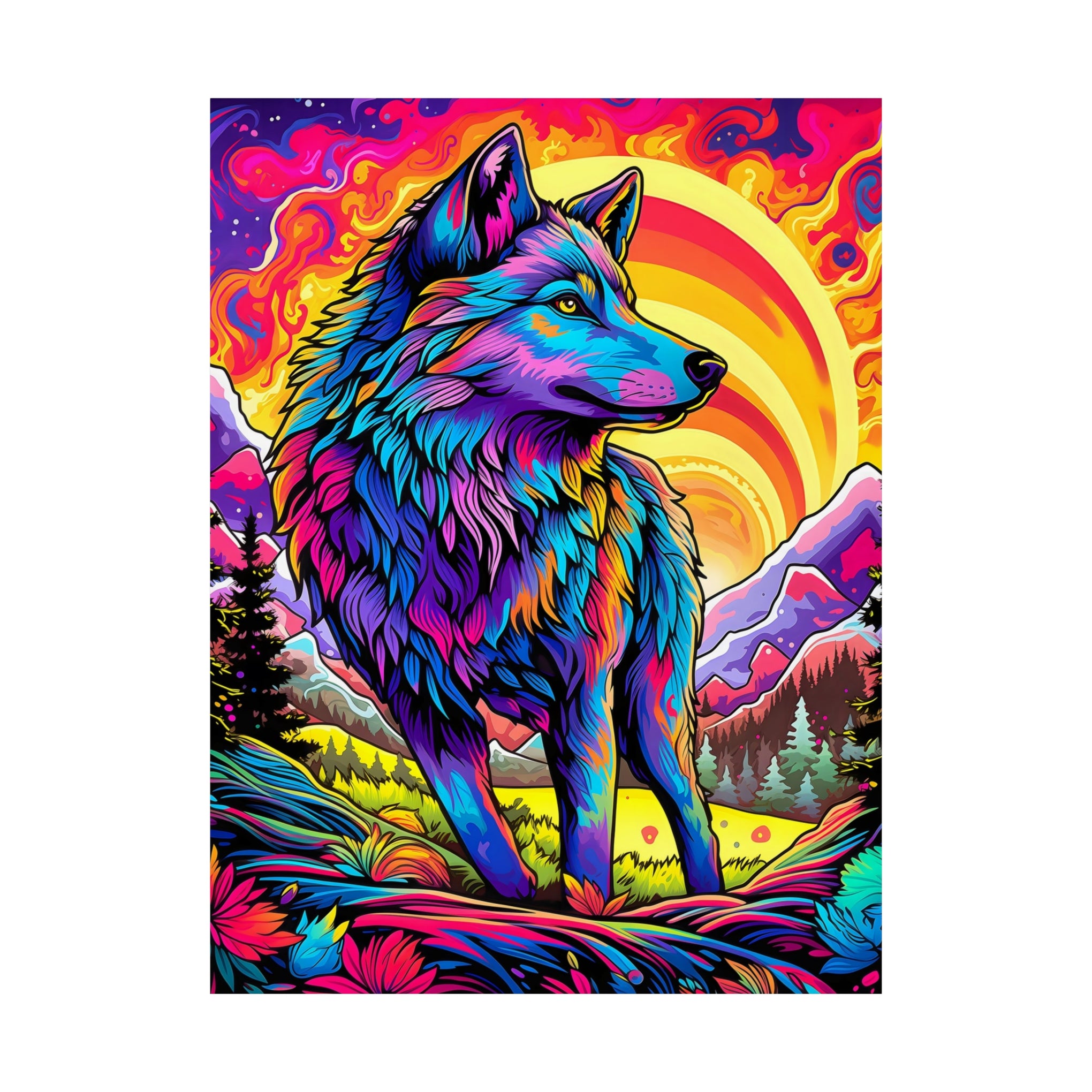 Embrace the Wild: Vintage Wolf Psychedelia Matte Posters