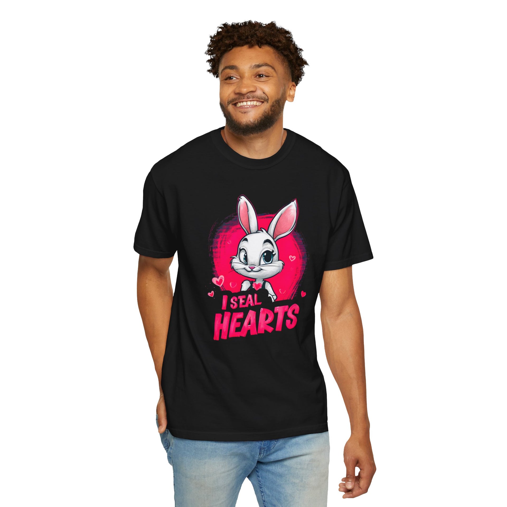 Hop to It, Heartbreaker: This Bunny Steals Smiles, Not Hearts | Valentine's Day | Unisex Garment-Dyed T-shirt