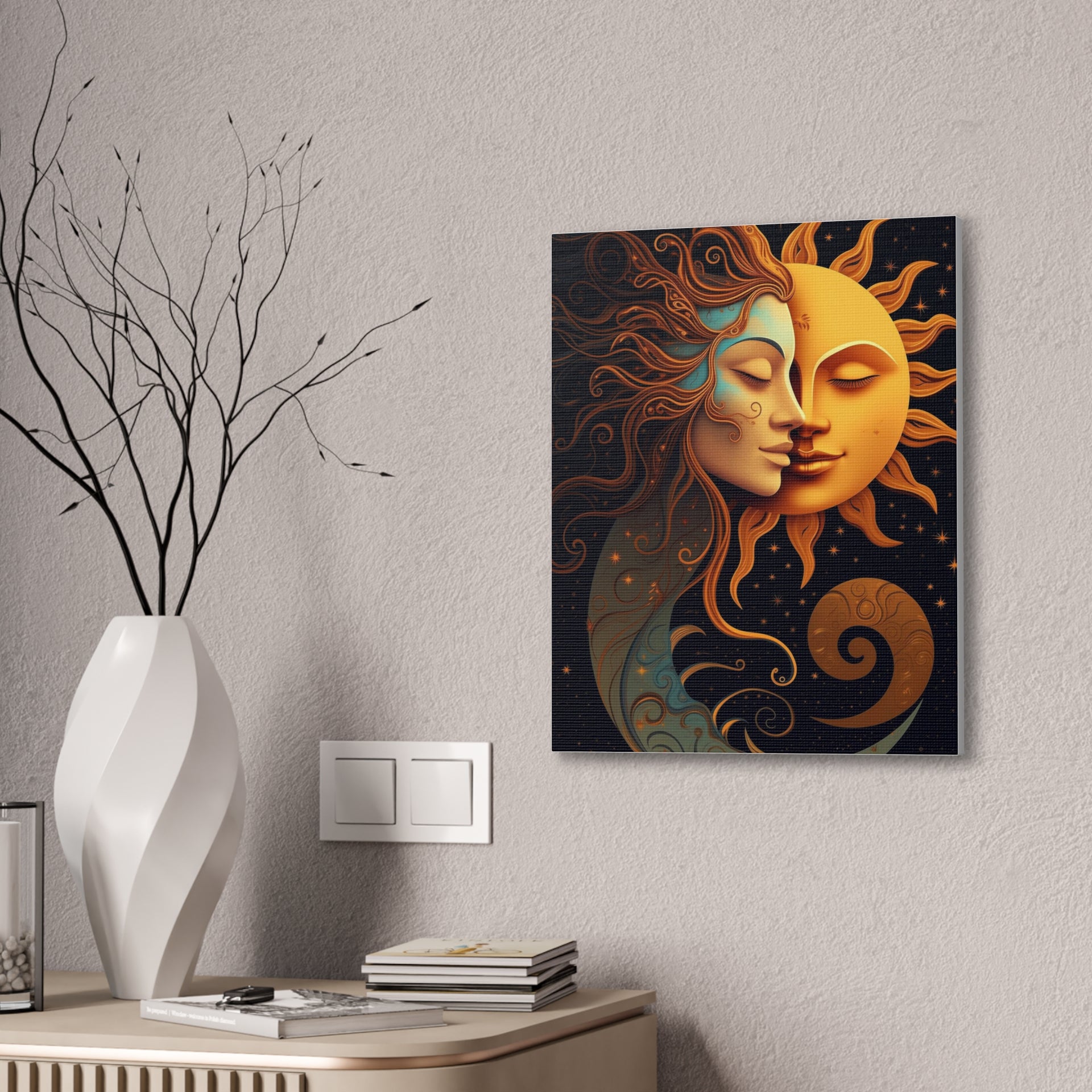 Celestial Harmony: Sun & Moon Canvas Print