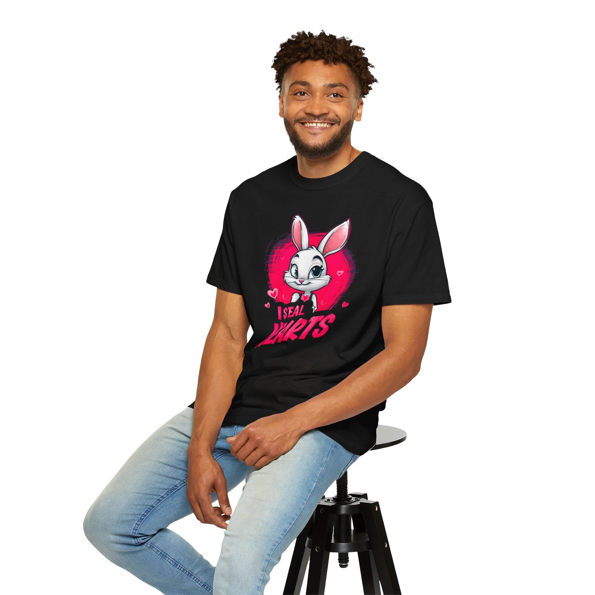 Hop to It, Heartbreaker: This Bunny Steals Smiles, Not Hearts | Valentine's Day | Unisex Garment-Dyed T-shirt