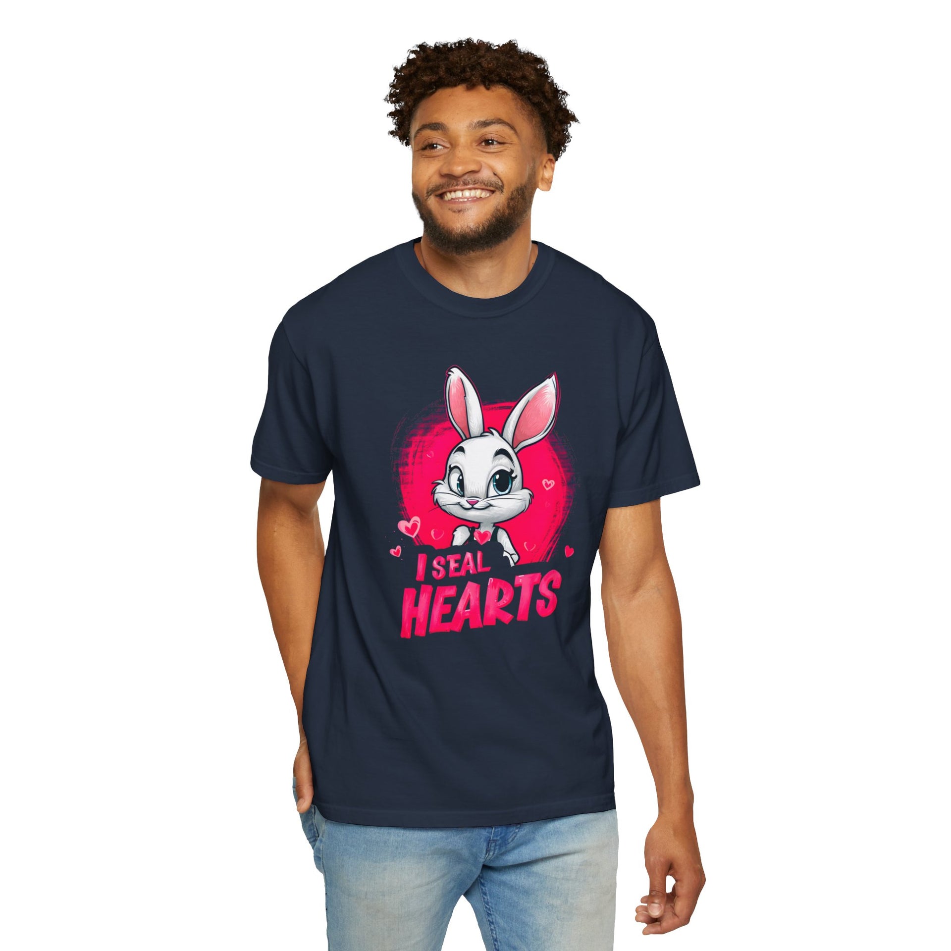 Hop to It, Heartbreaker: This Bunny Steals Smiles, Not Hearts | Valentine's Day | Unisex Garment-Dyed T-shirt