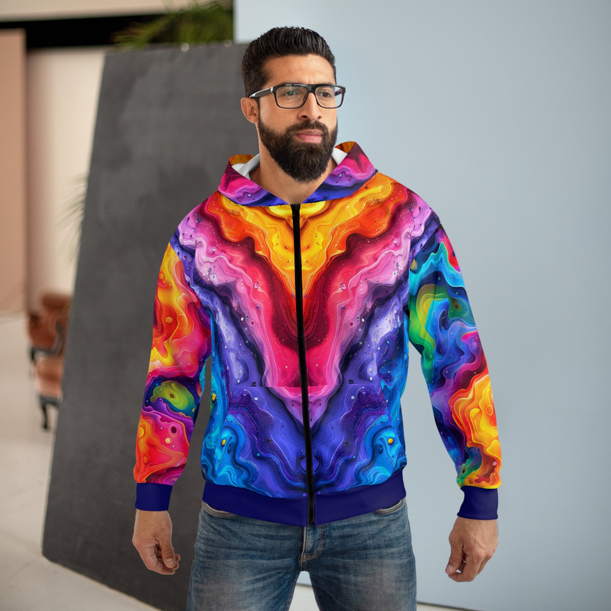 Rainbow Rhapsody: Lisa Frank Inspired Unisex Zip Hoodie for Groovy Souls! | Unisex Zip Hoodie (AOP)