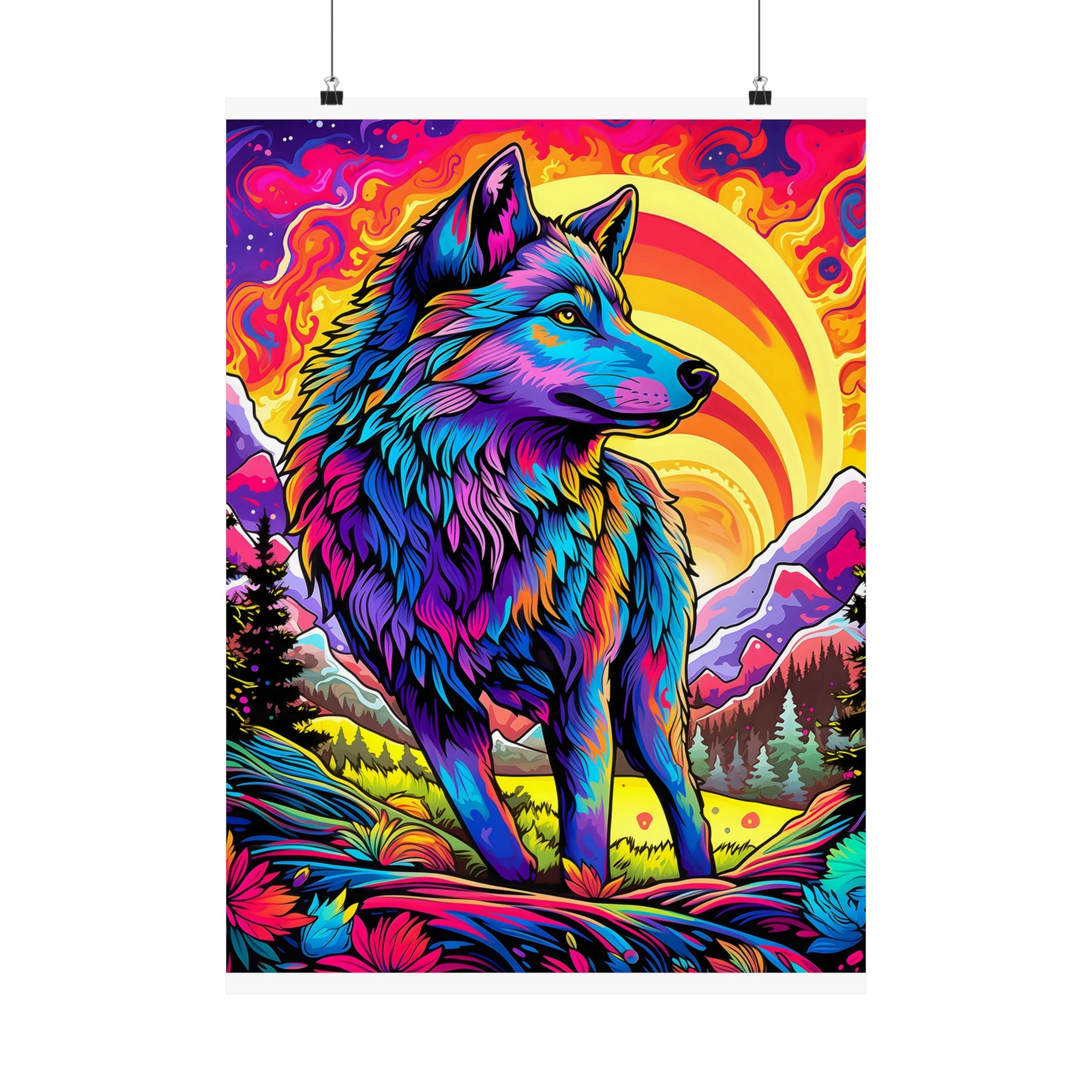 Embrace the Wild: Vintage Wolf Psychedelia Matte Posters