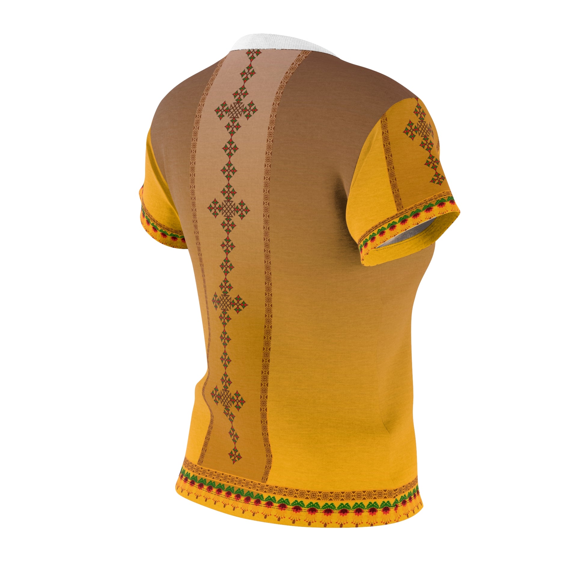 Ethiopian Cross & Floral Harmony: Women's Cut & Sew Tee with Vibrant Ethnic Patterns